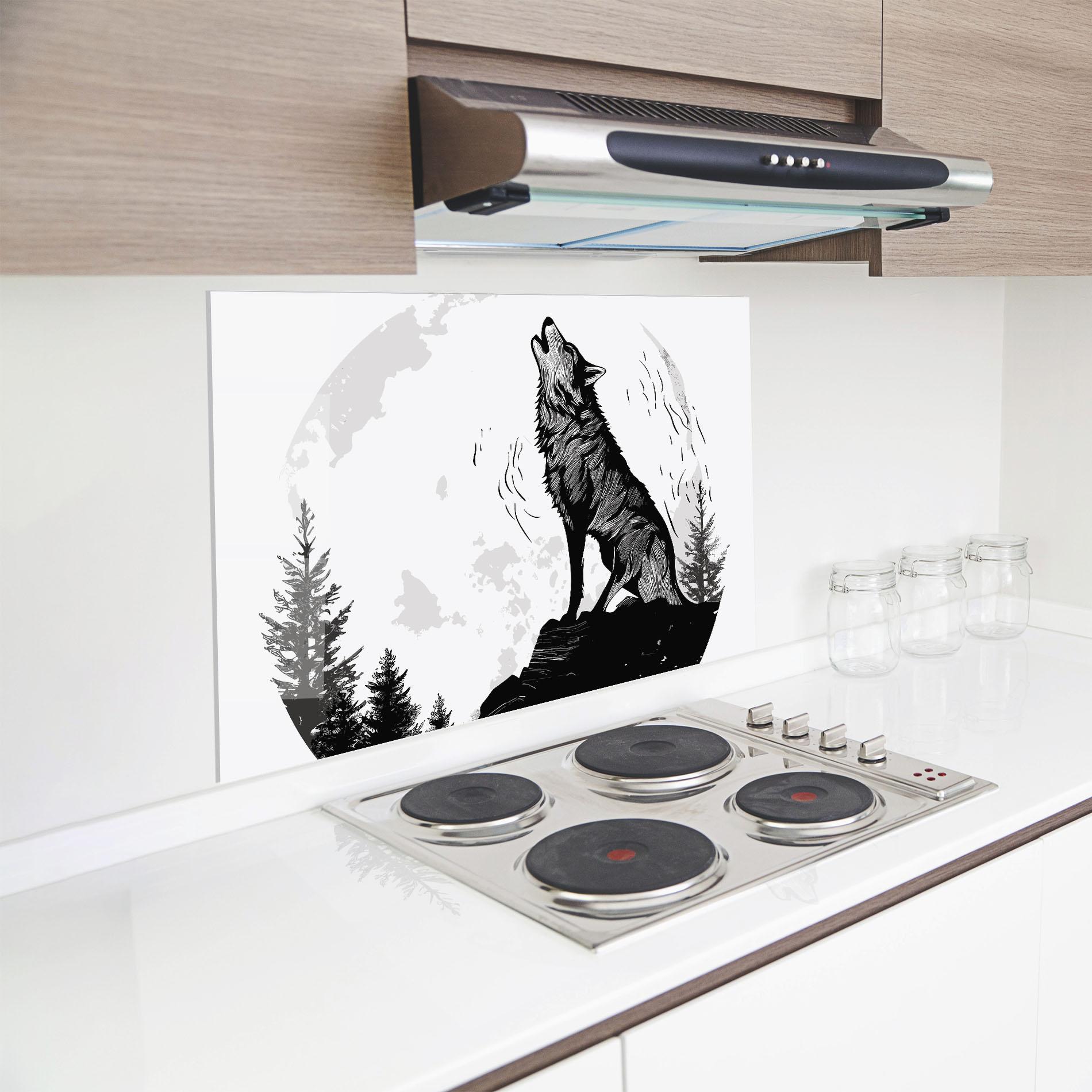 Panou Sticla Bucatarie Grey Moon Wolf mockup 8