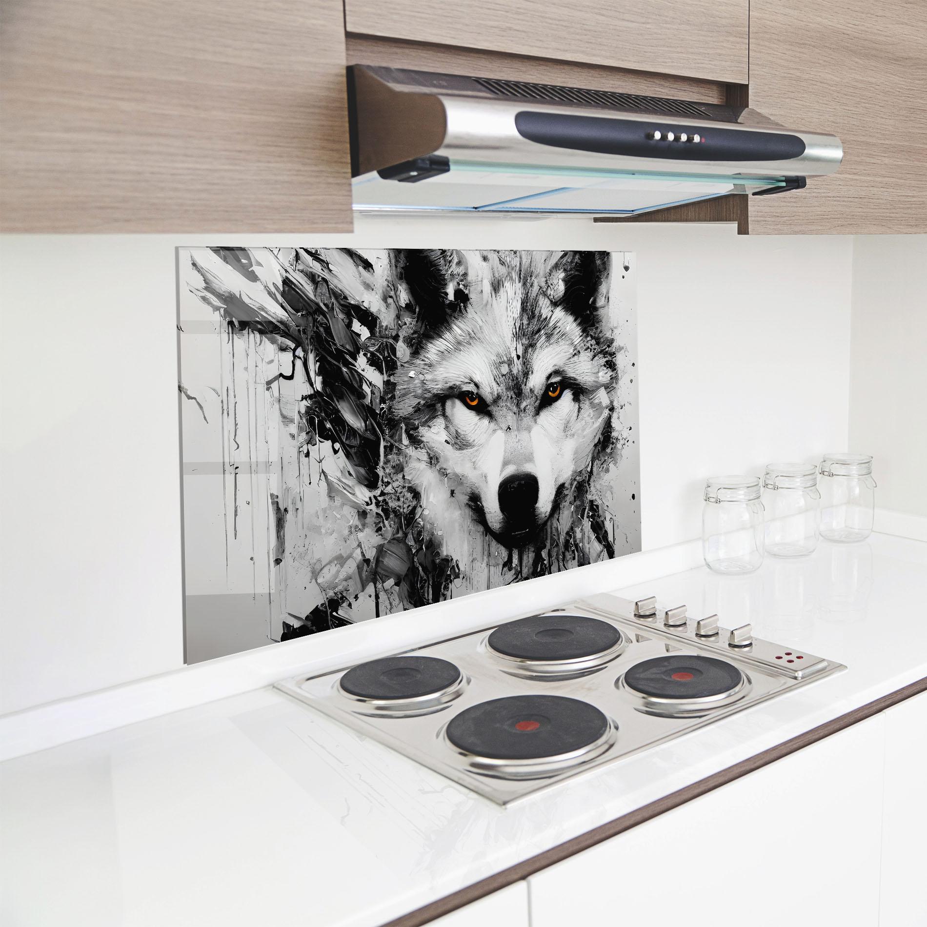 Panou Sticla Bucatarie Grey Wolf Portrait mockup 8