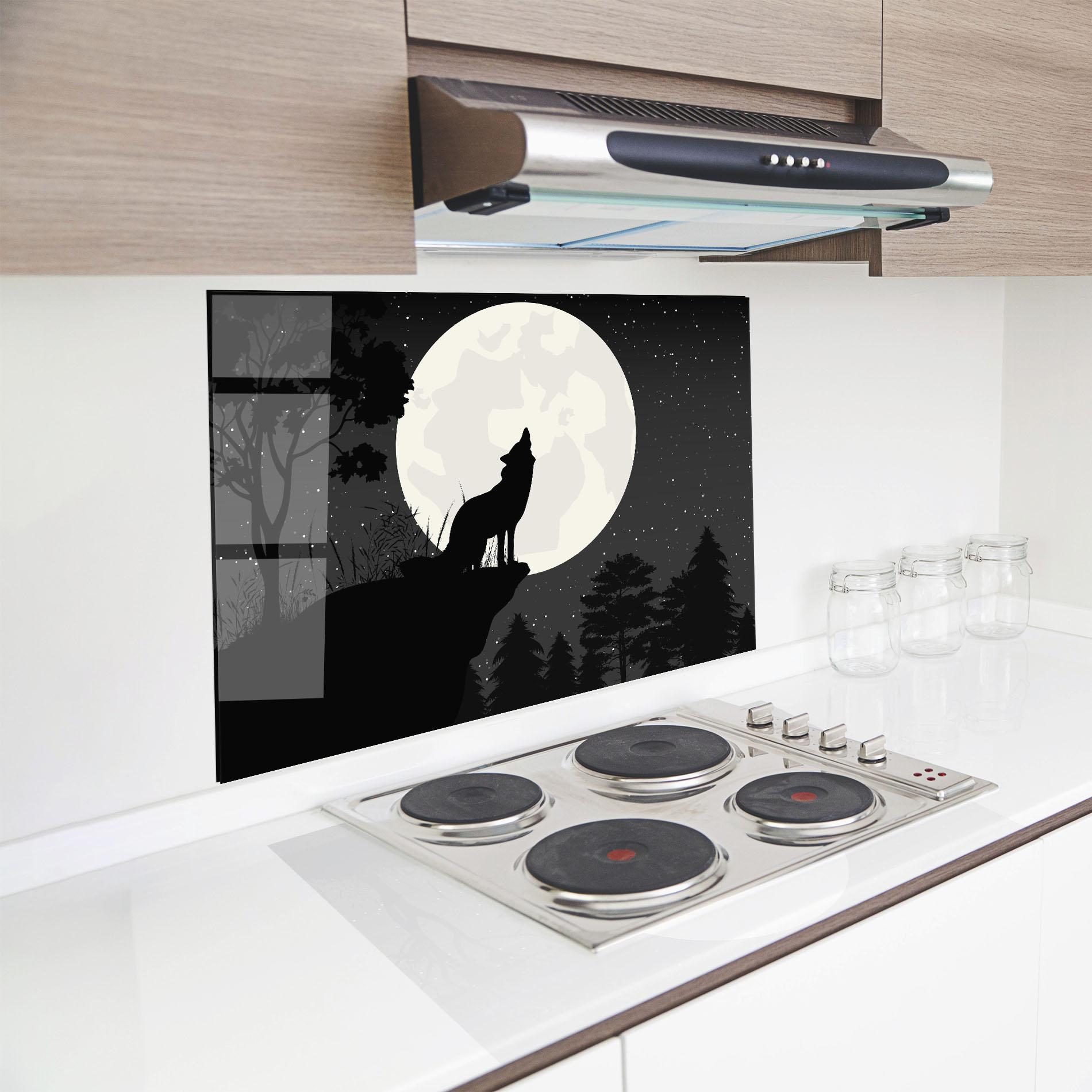 Panou Sticla Bucatarie Moon Wolf Silhouette mockup 8
