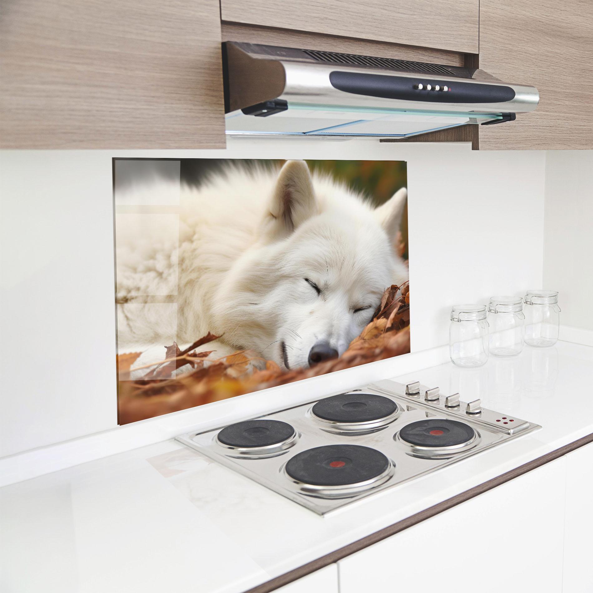 Panou Sticla Bucatarie White Wolf Sleeping mockup 8