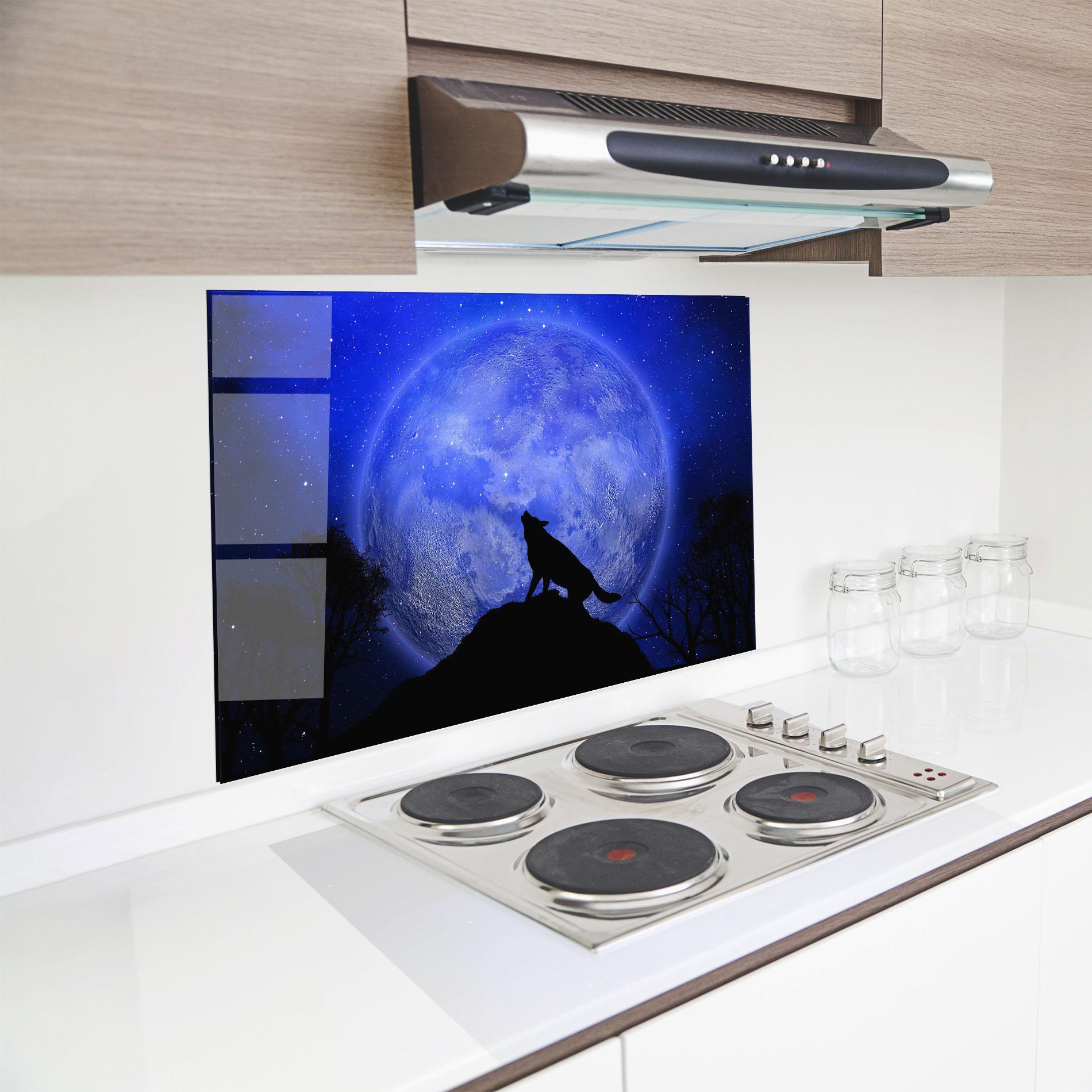 Panou Sticla Bucatarie Wolf Howling mockup 8