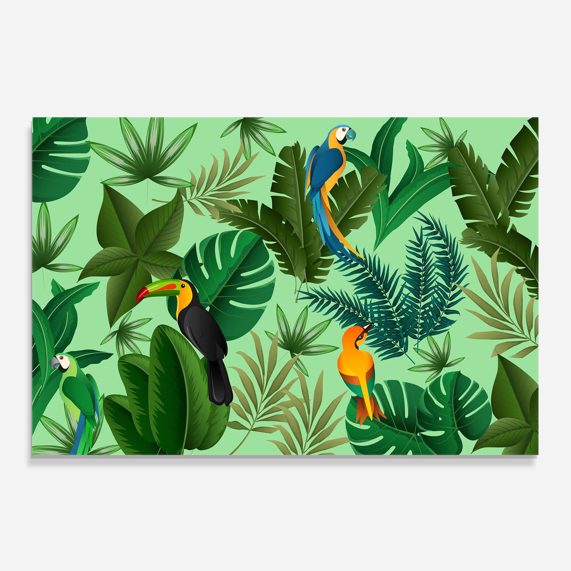 Panou Sticla Bucatarie Green Jungle Birds mockup 0