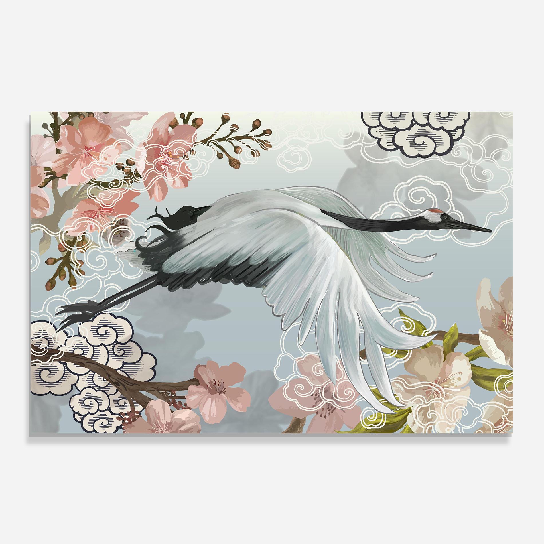 Panou Sticla Bucatarie Japanese Crane mockup 0