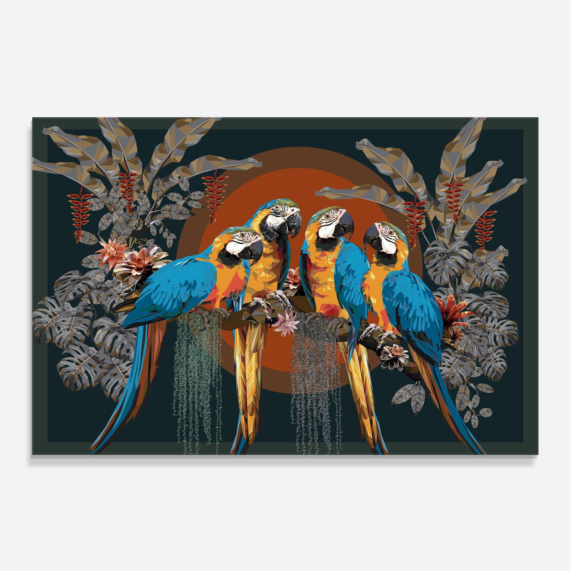 Panou Sticla Bucatarie Parrot Couples mockup 0