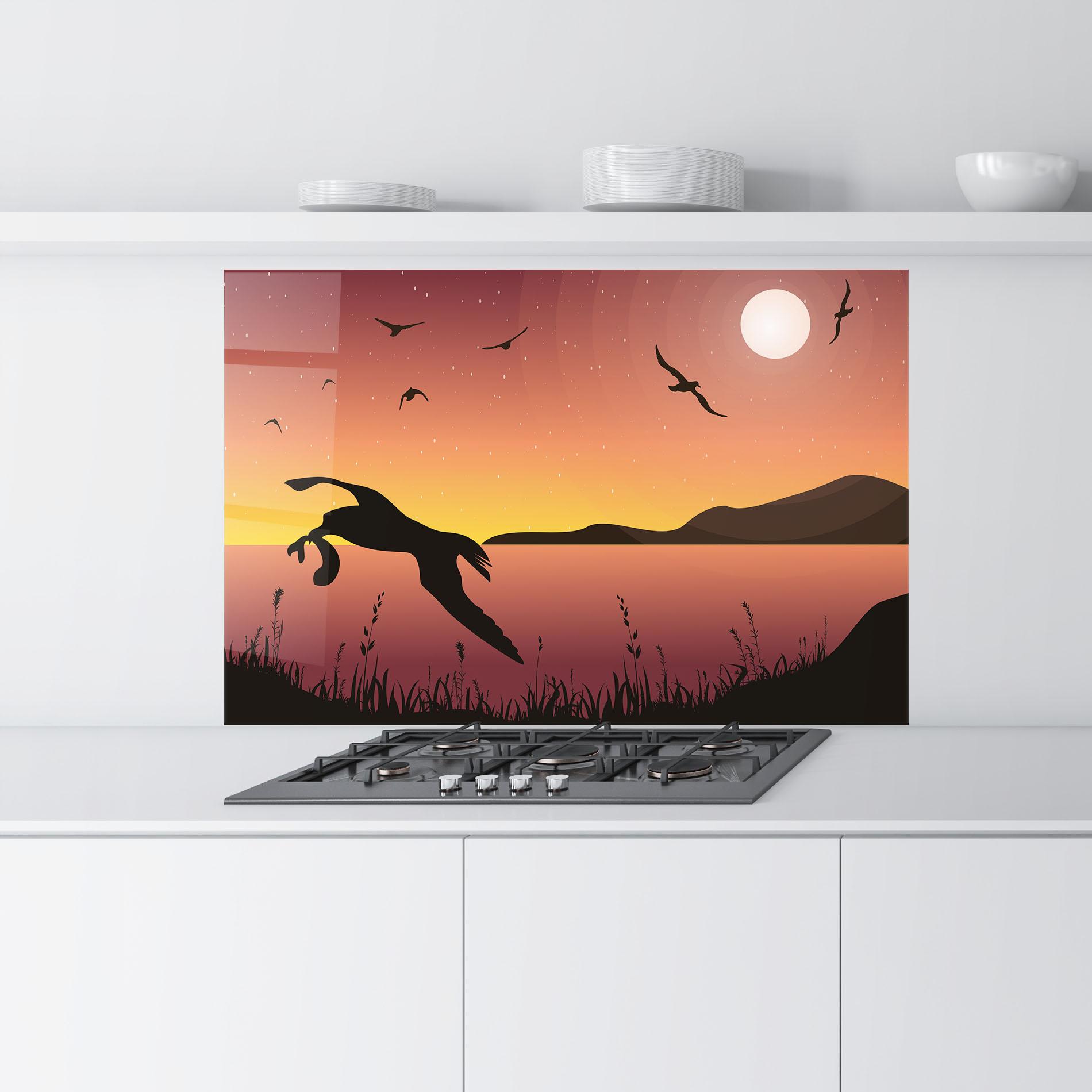 Panou Sticla Bucatarie Birds Fishing mockup 9