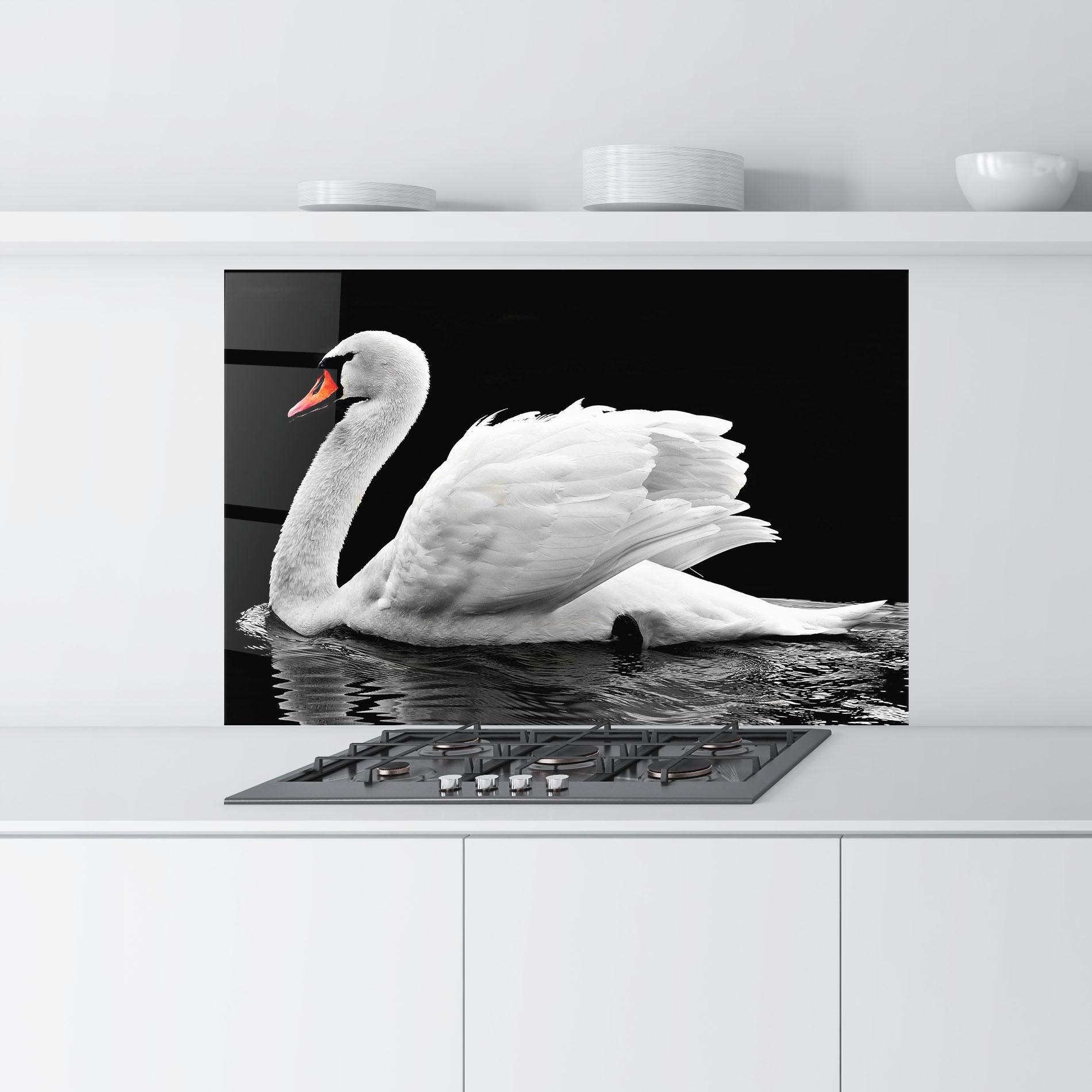 Panou Sticla Bucatarie Black And White Swan mockup 9