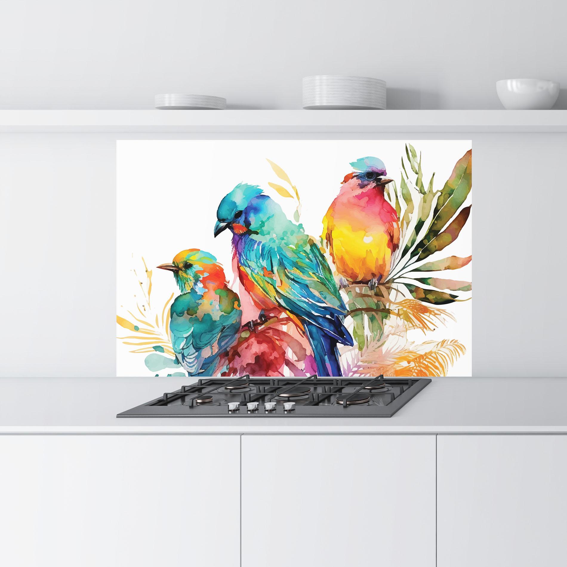 Panou Sticla Bucatarie Colorful Birds mockup 9