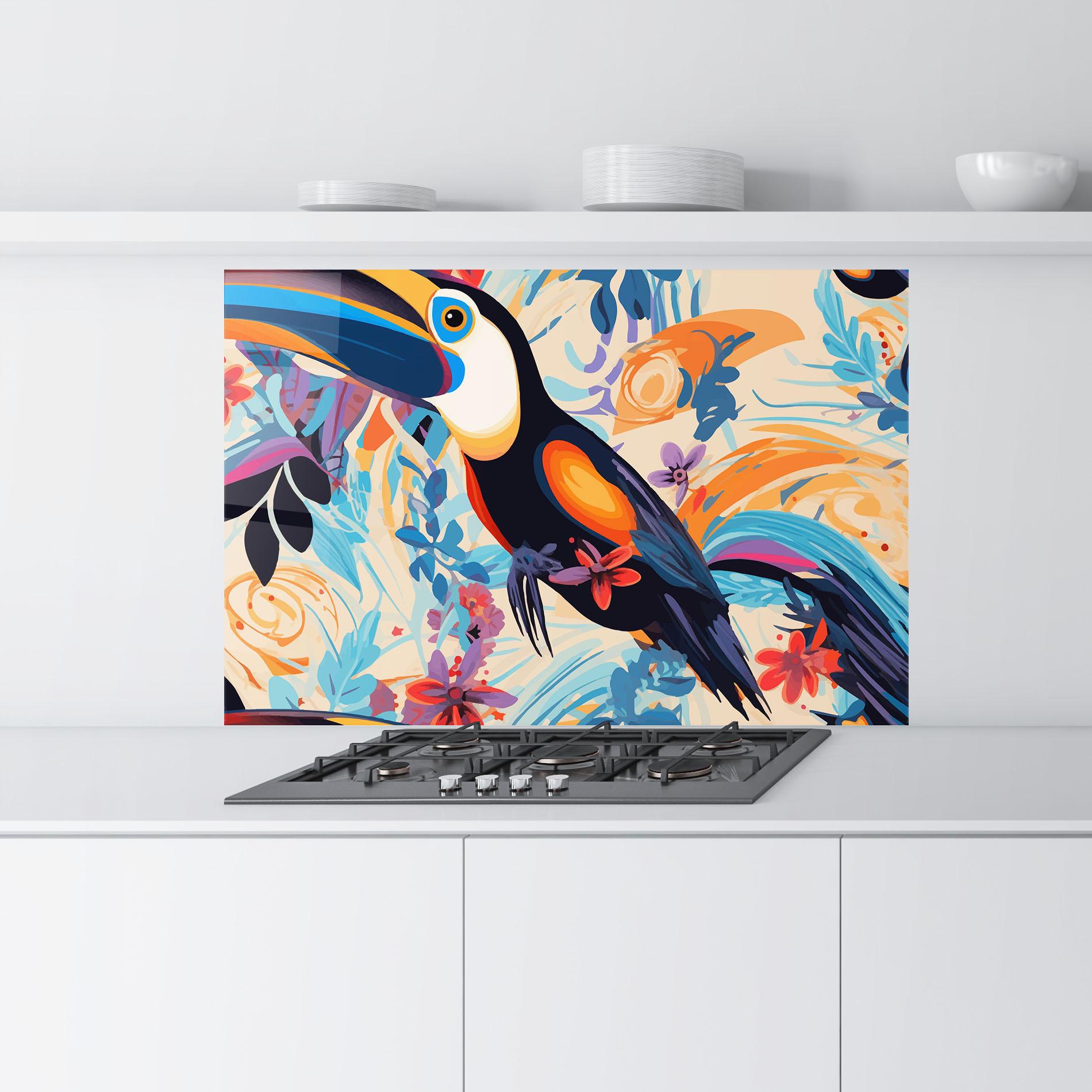 Panou Sticla Bucatarie Colorful Toucan mockup 9