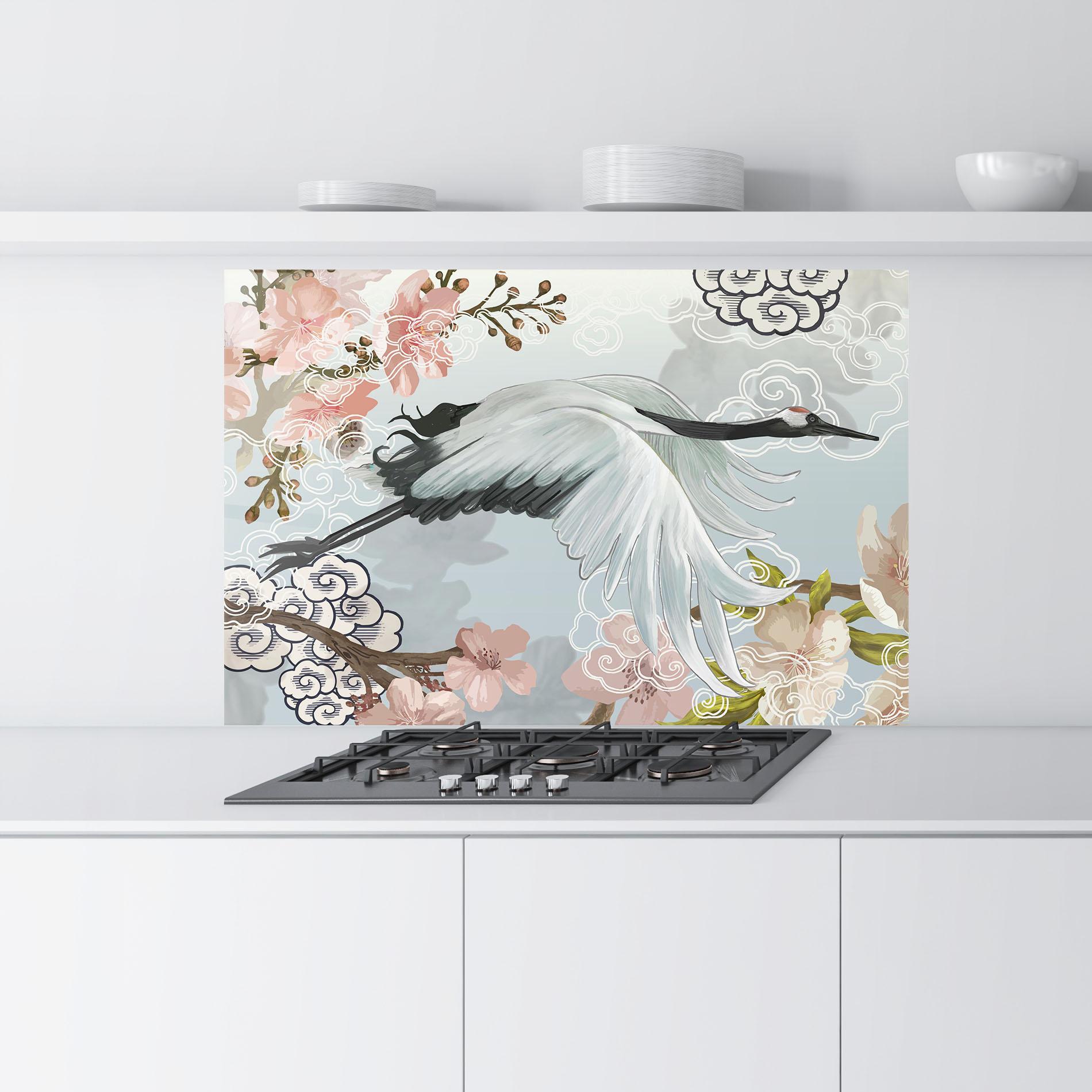 Panou Sticla Bucatarie Japanese Crane mockup 9
