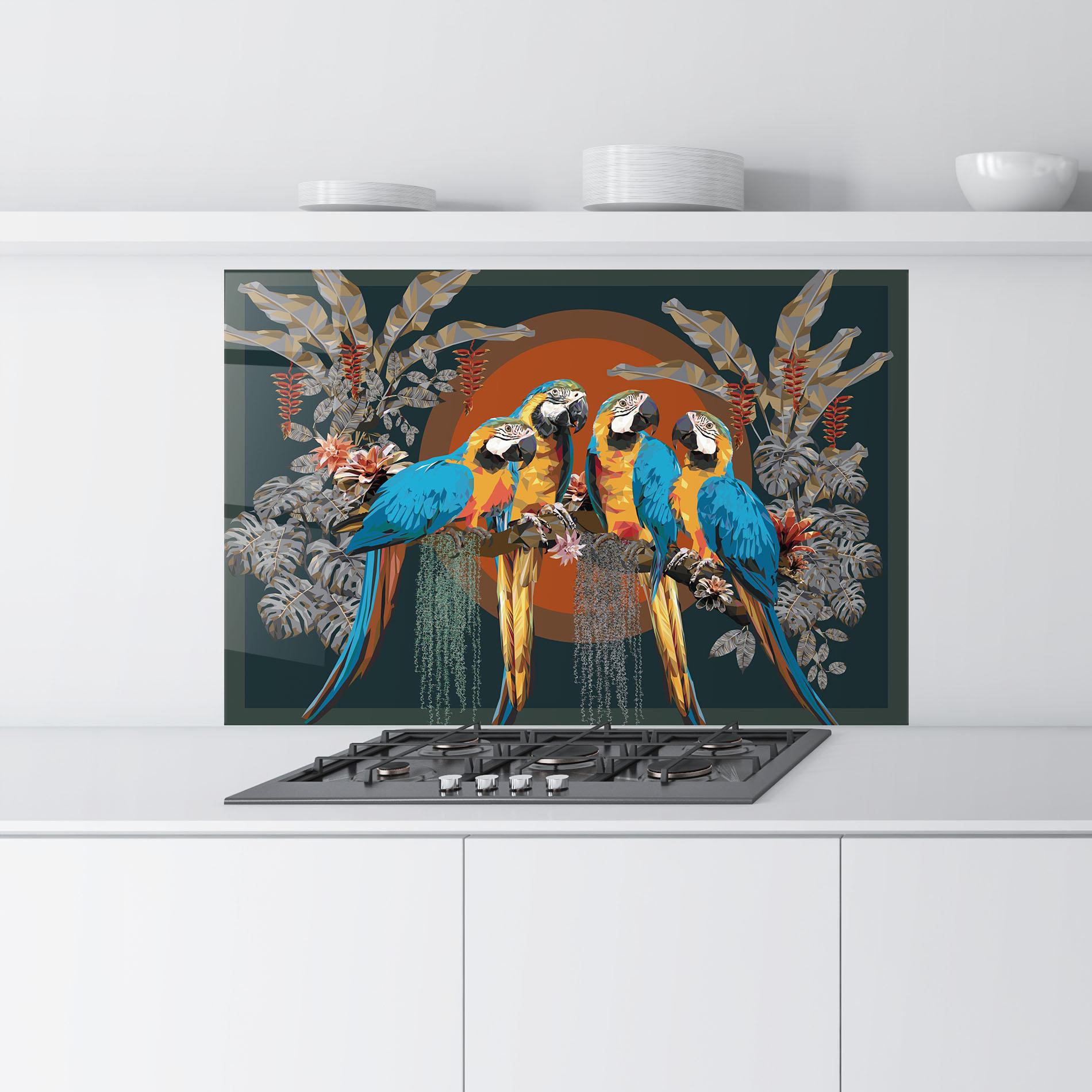 Panou Sticla Bucatarie Parrot Couples mockup 9