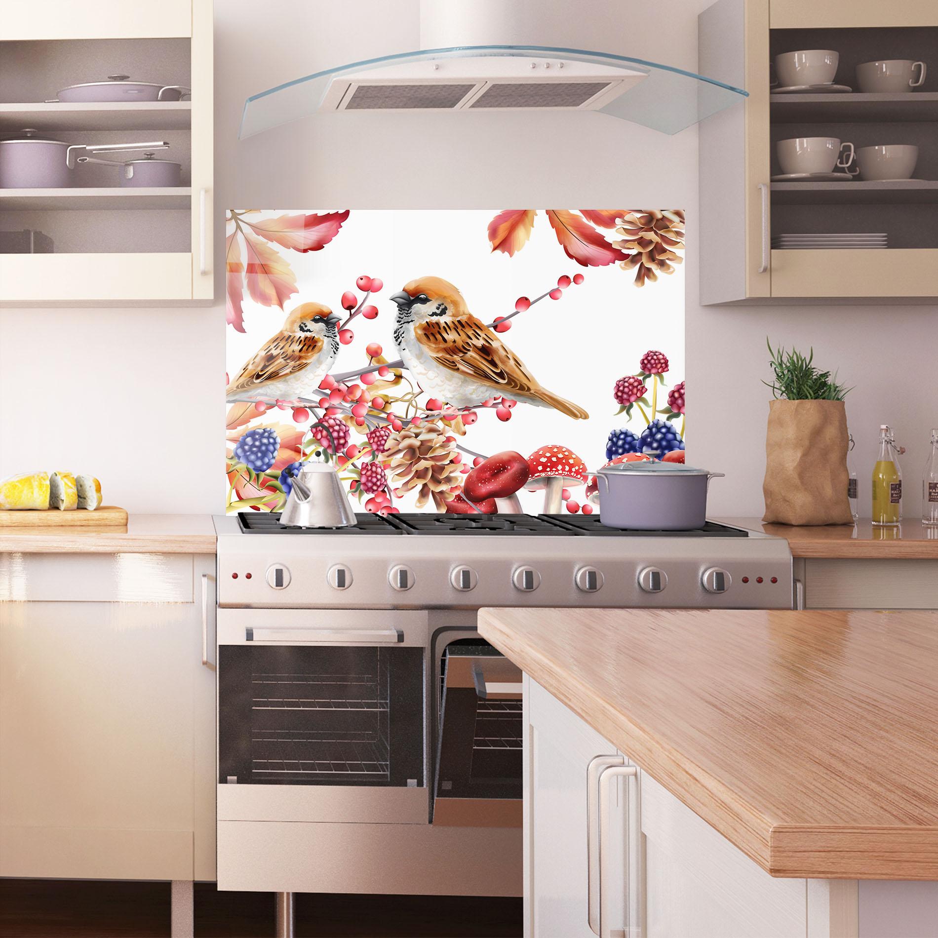 Panou Sticla Bucatarie Birds And Berries mockup 1