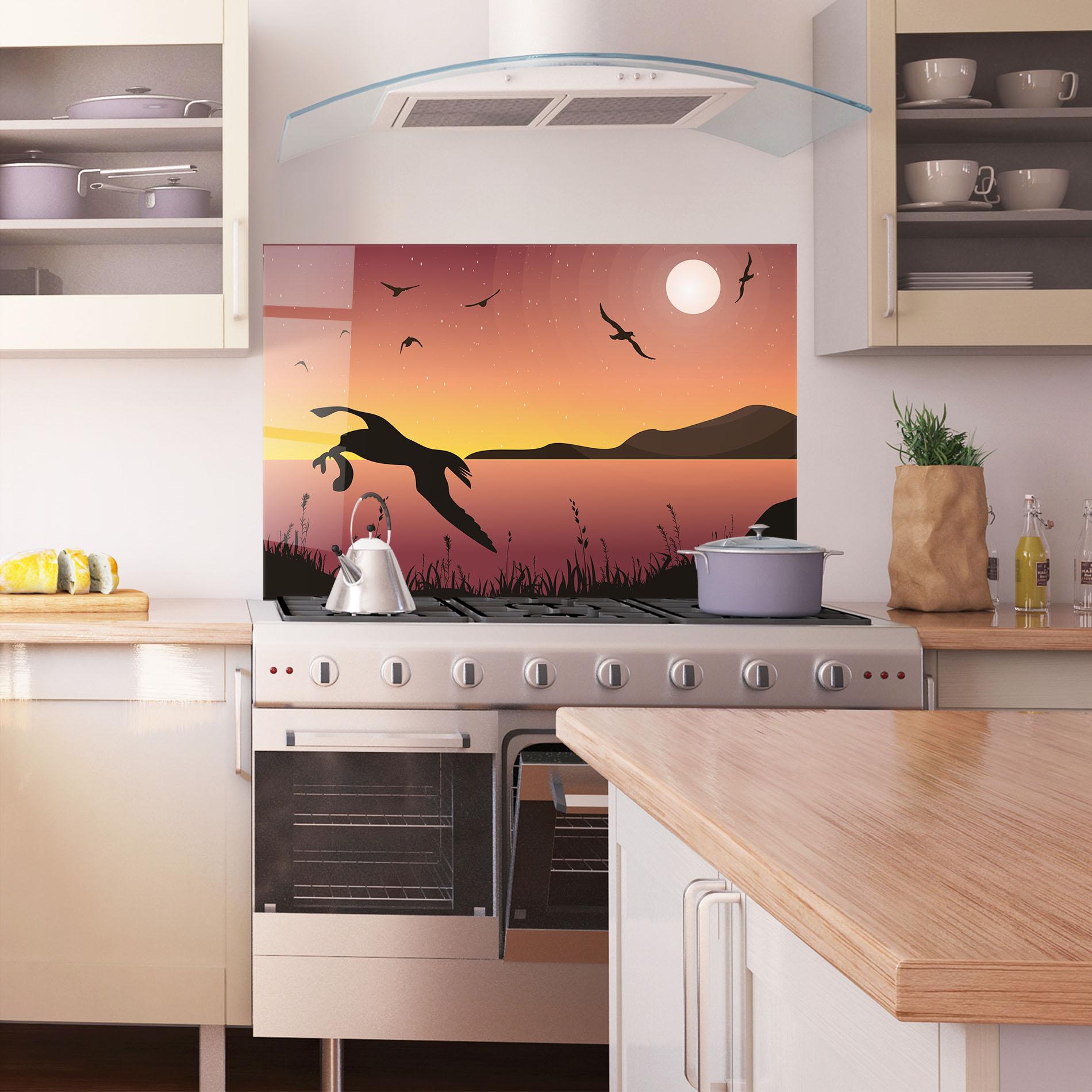 Panou Sticla Bucatarie Birds Fishing mockup 1