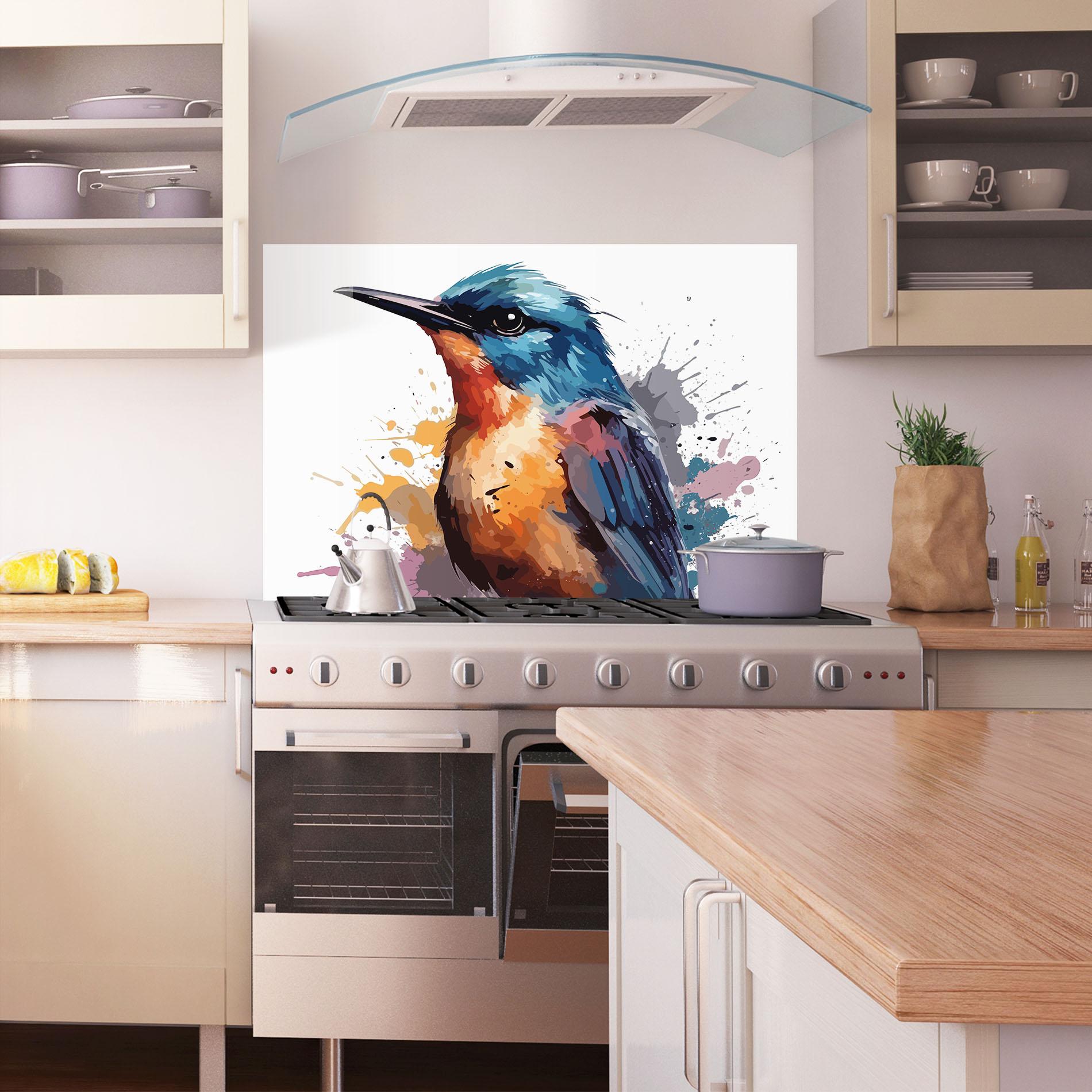 Panou Sticla Bucatarie Brush Style Bird mockup 1