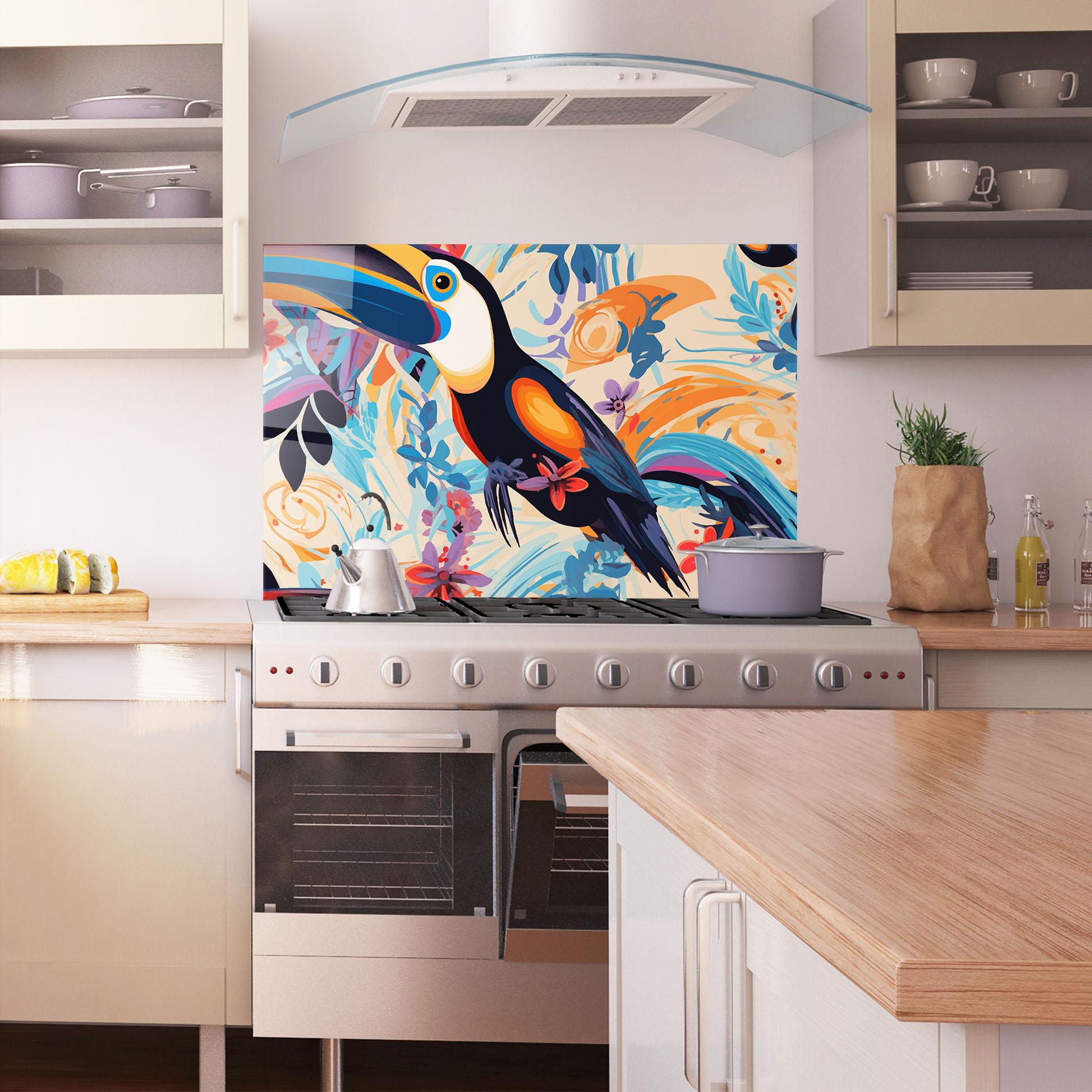 Panou Sticla Bucatarie Colorful Toucan mockup 1