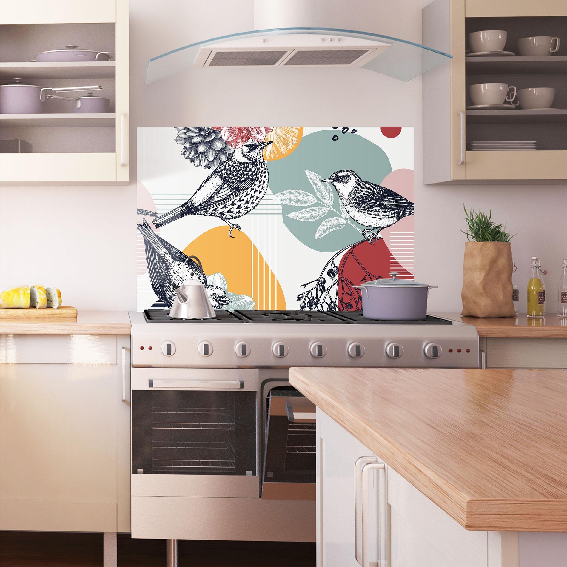 Panou Sticla Bucatarie Pretty Birds Collge mockup 1