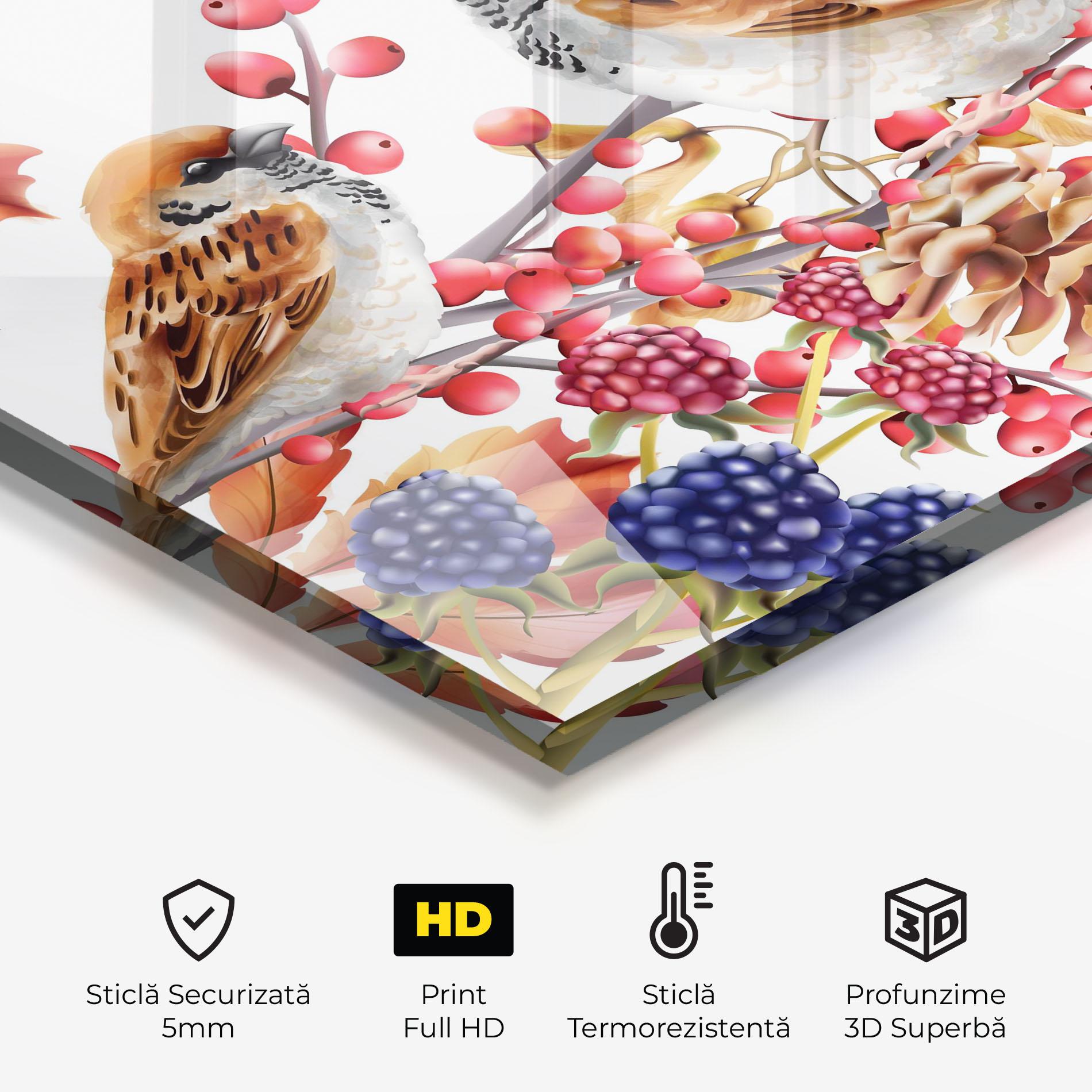 Panou Sticla Bucatarie Birds And Berries mockup 2