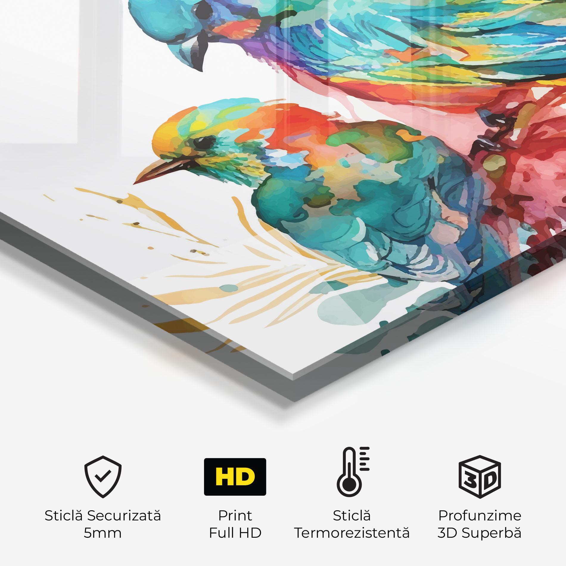 Panou Sticla Bucatarie Colorful Birds mockup 2