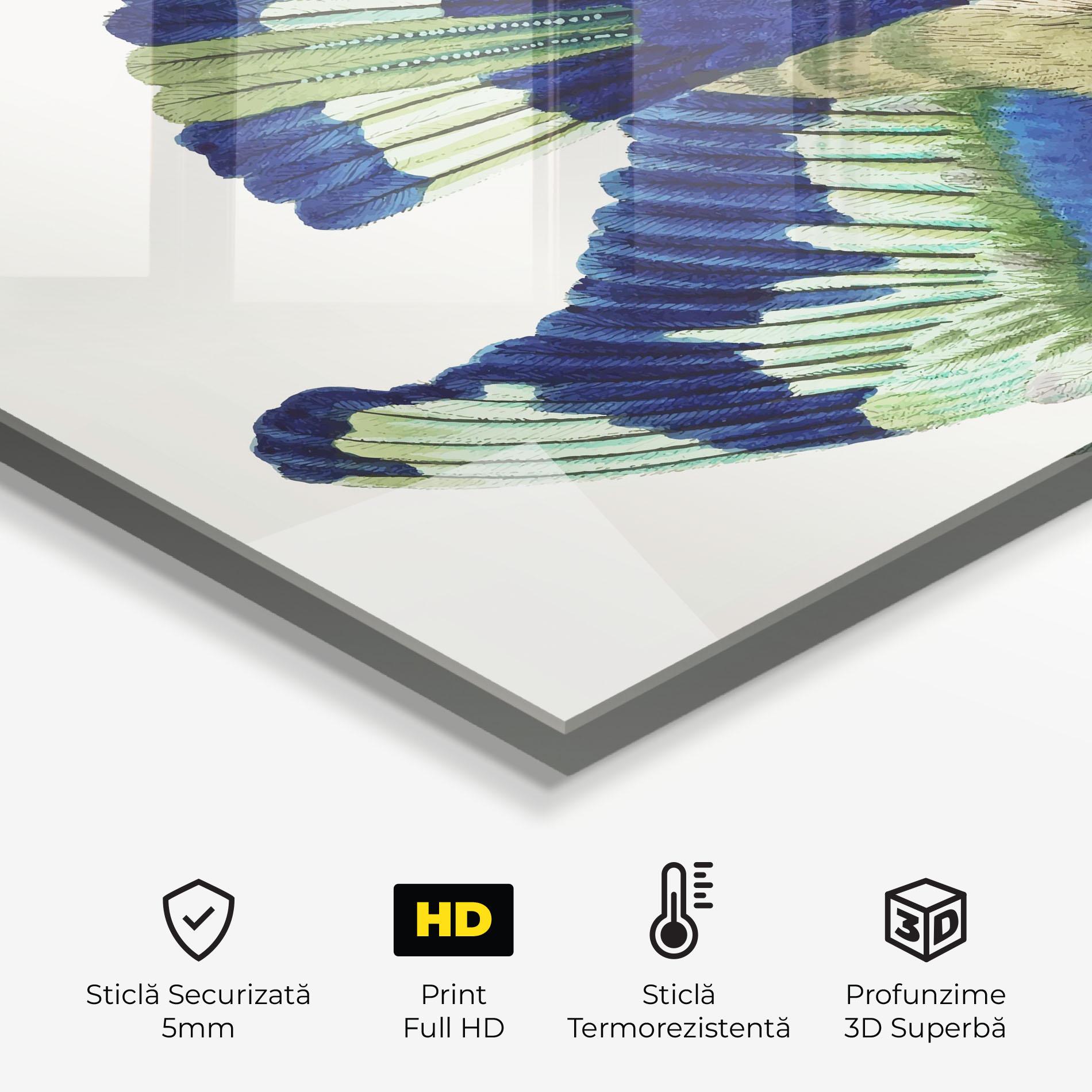 Panou Sticla Bucatarie Green Blue Bird mockup 2