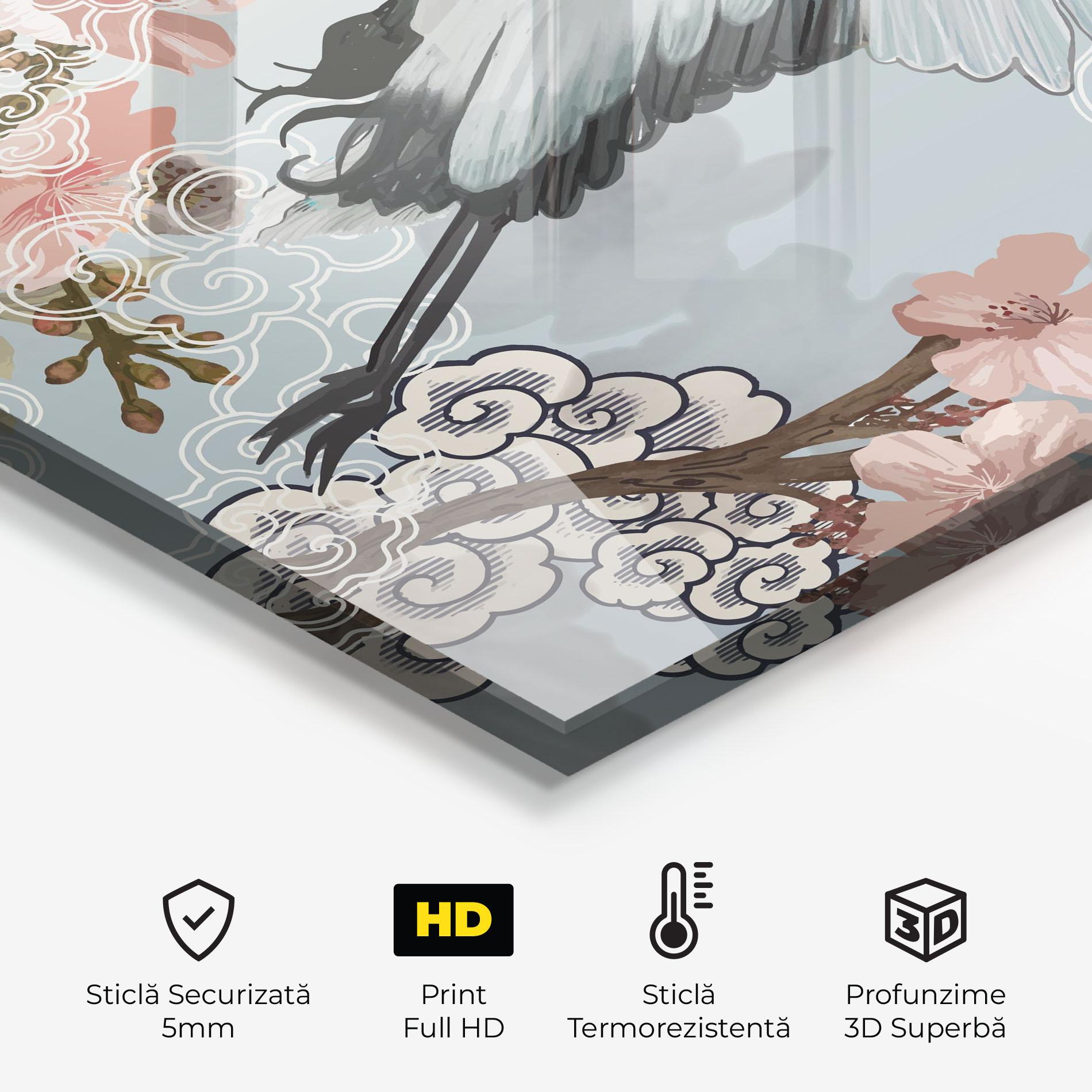 Panou Sticla Bucatarie Japanese Crane mockup 2