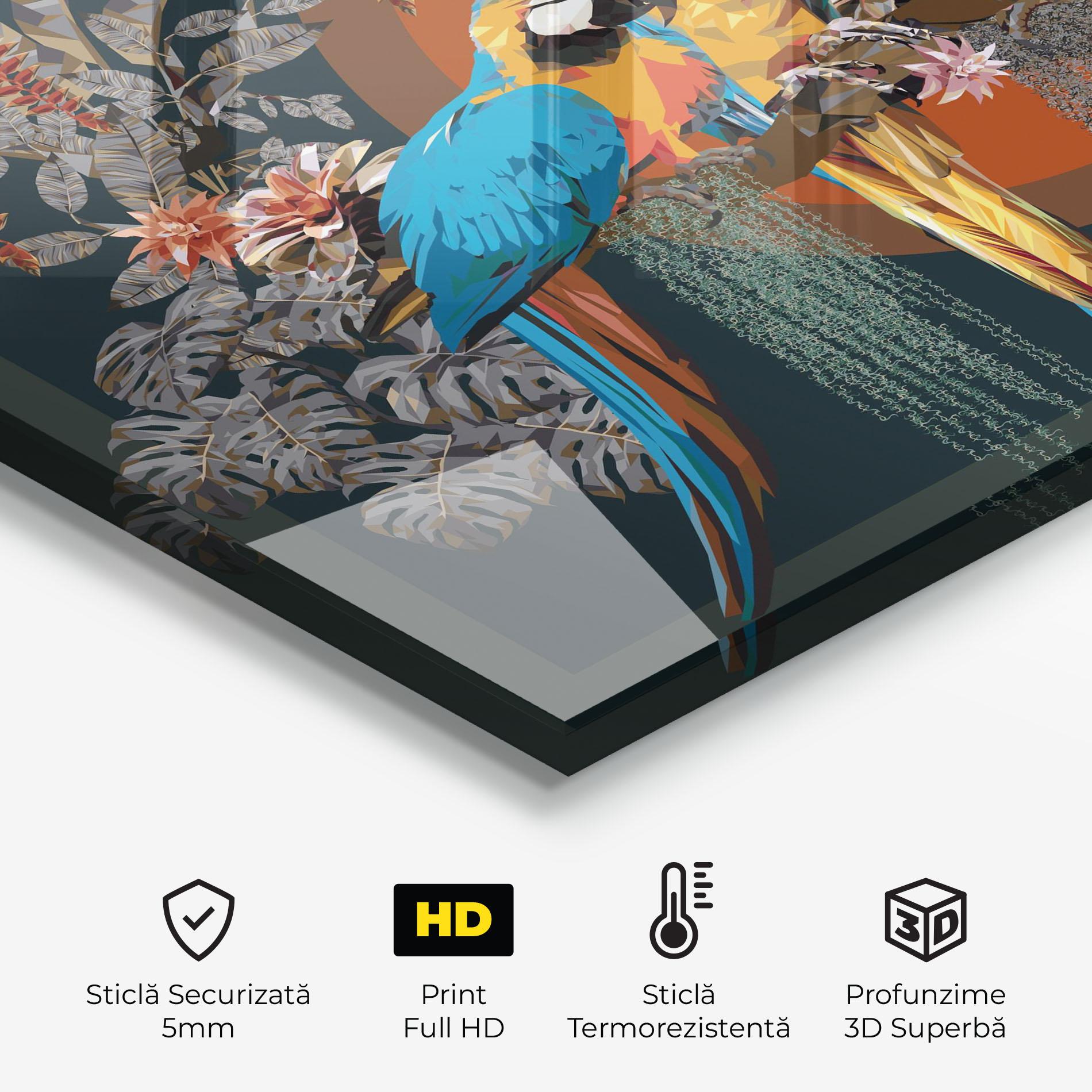 Panou Sticla Bucatarie Parrot Couples mockup 2