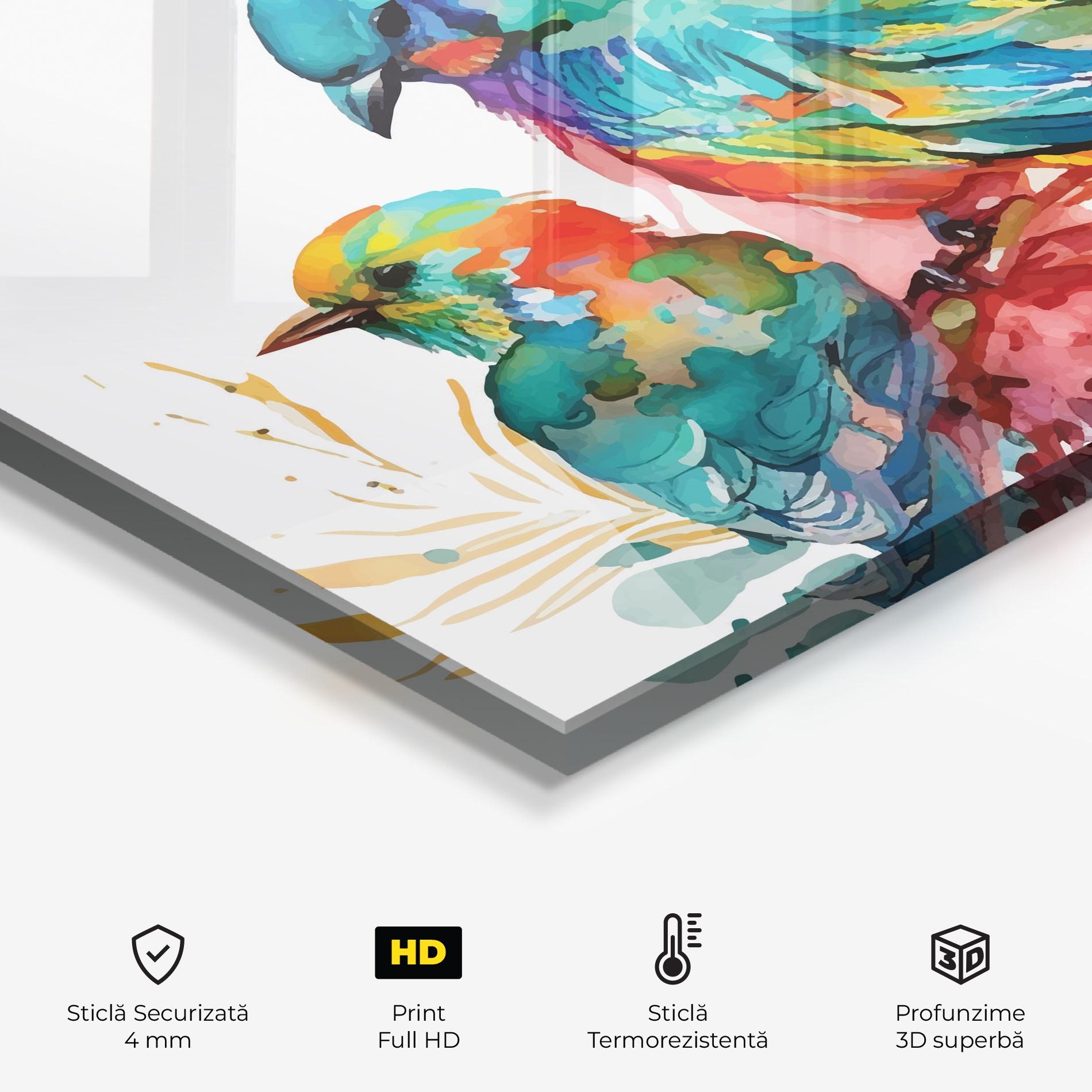 Panou Sticla Bucatarie Colorful Birds mockup 2