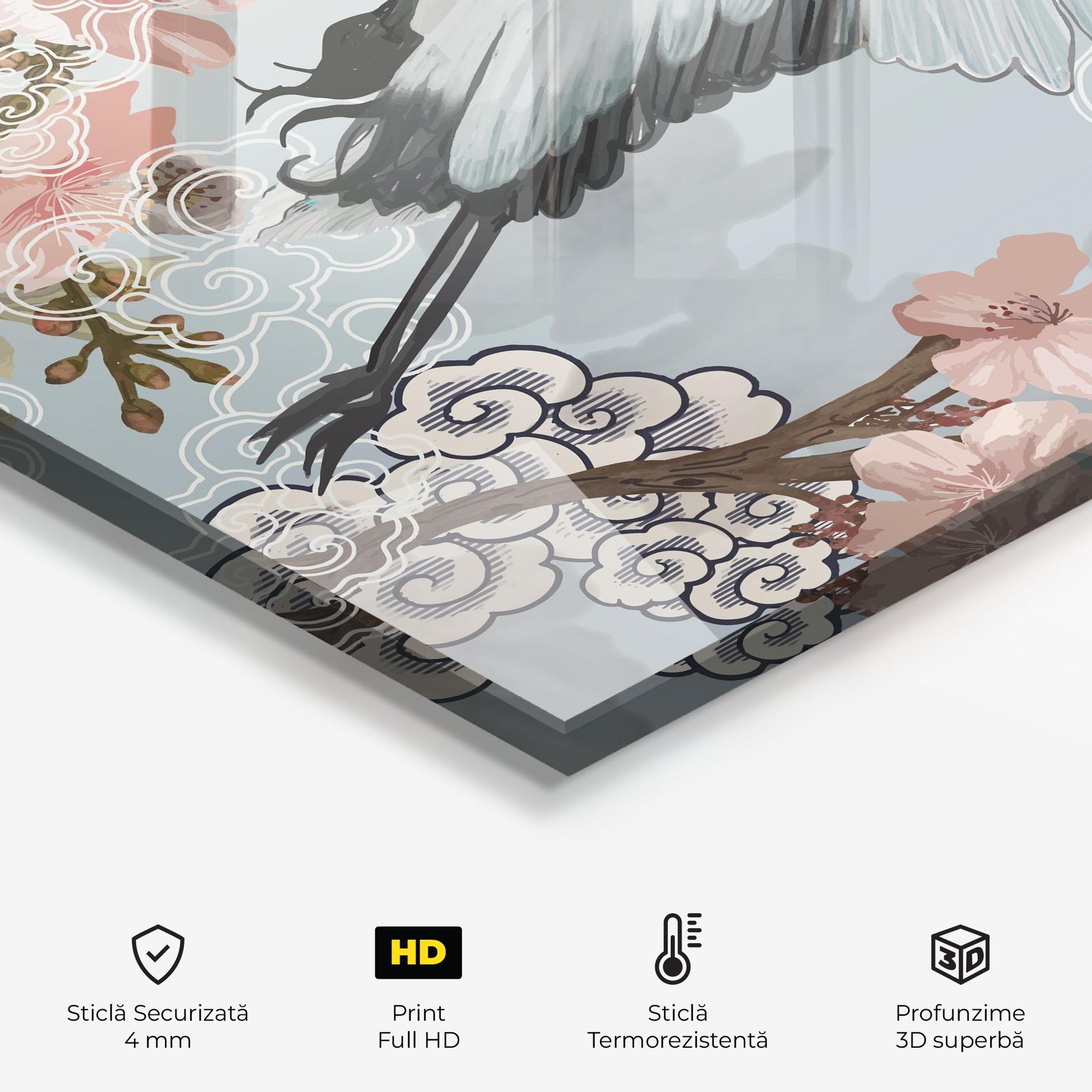 Panou Sticla Bucatarie Japanese Crane mockup 2