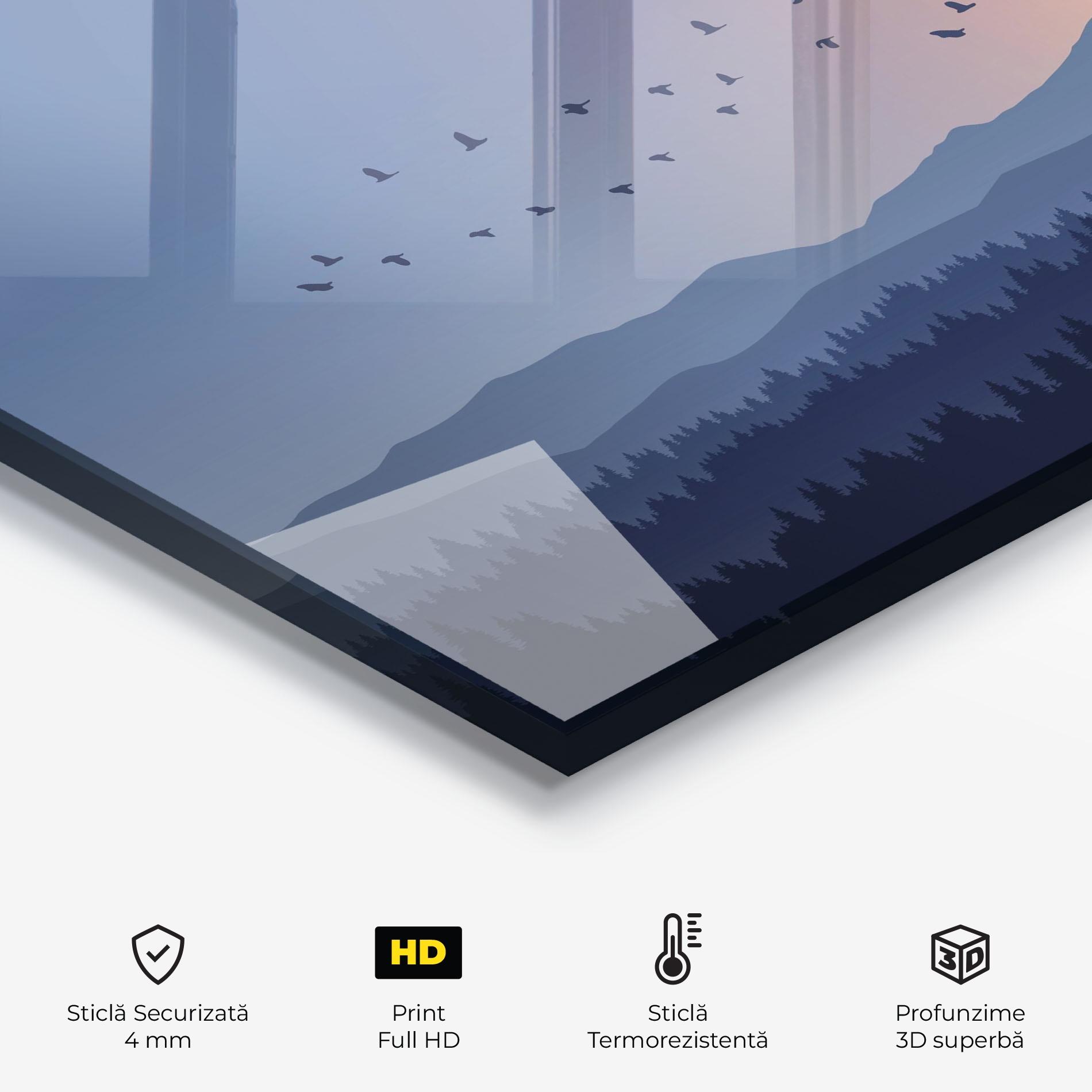 Panou Sticla Bucatarie Sunset Birds View mockup 2