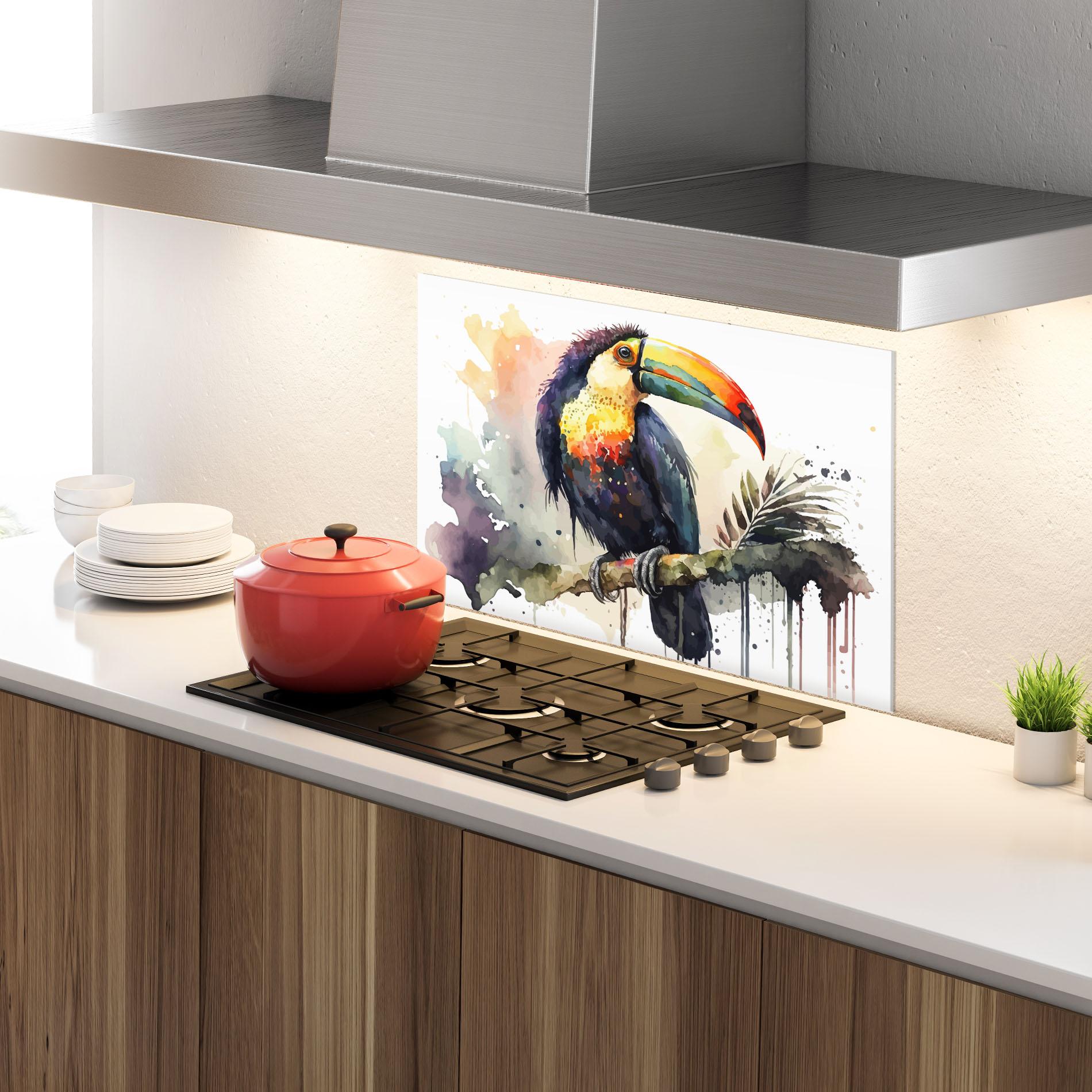 Panou Sticla Bucatarie Beautiful Toucan Art mockup 4