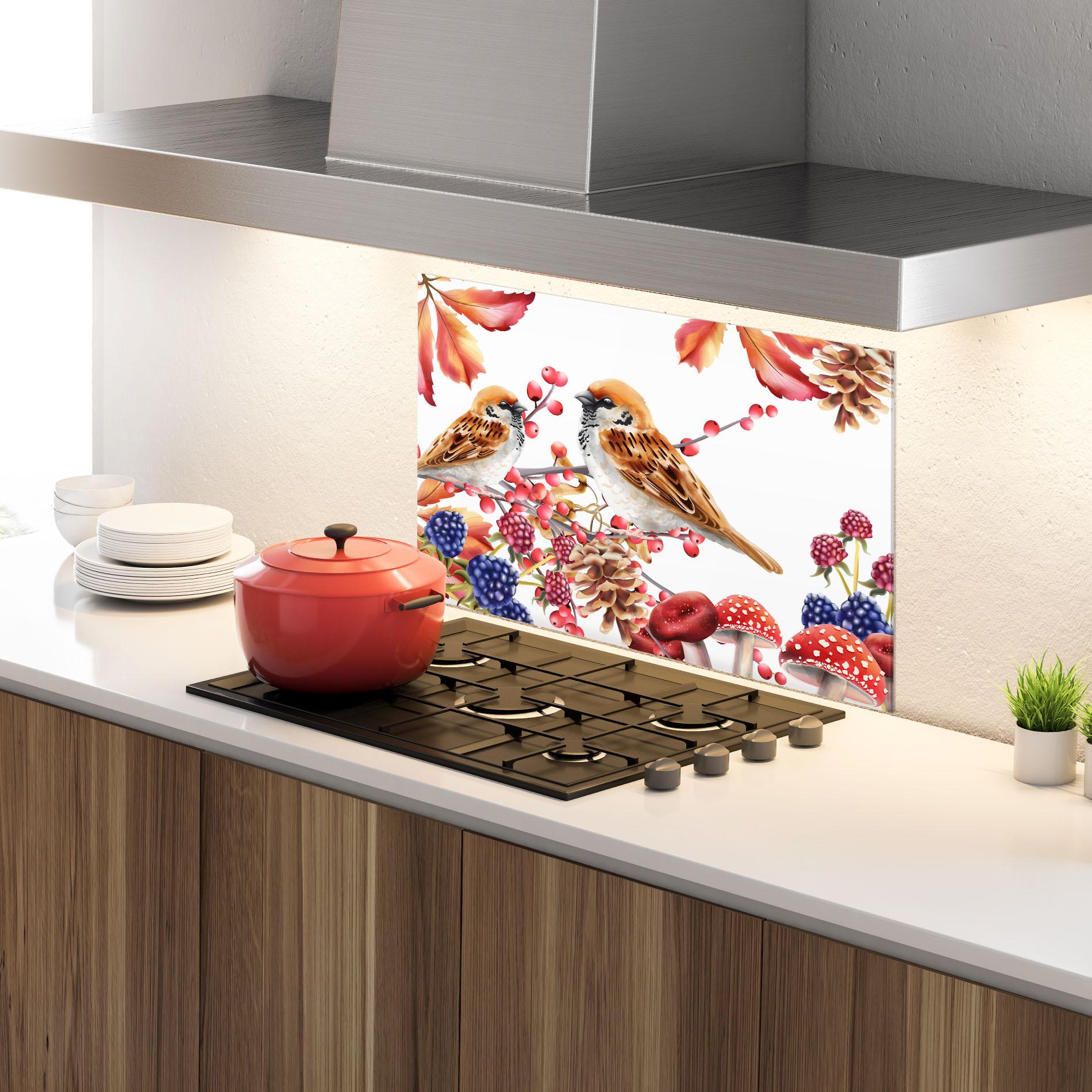 Panou Sticla Bucatarie Birds And Berries mockup 4