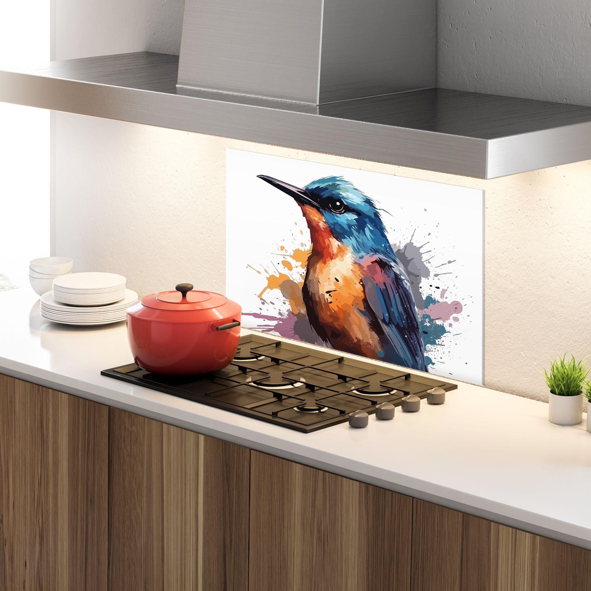 Panou Sticla Bucatarie Brush Style Bird mockup 4