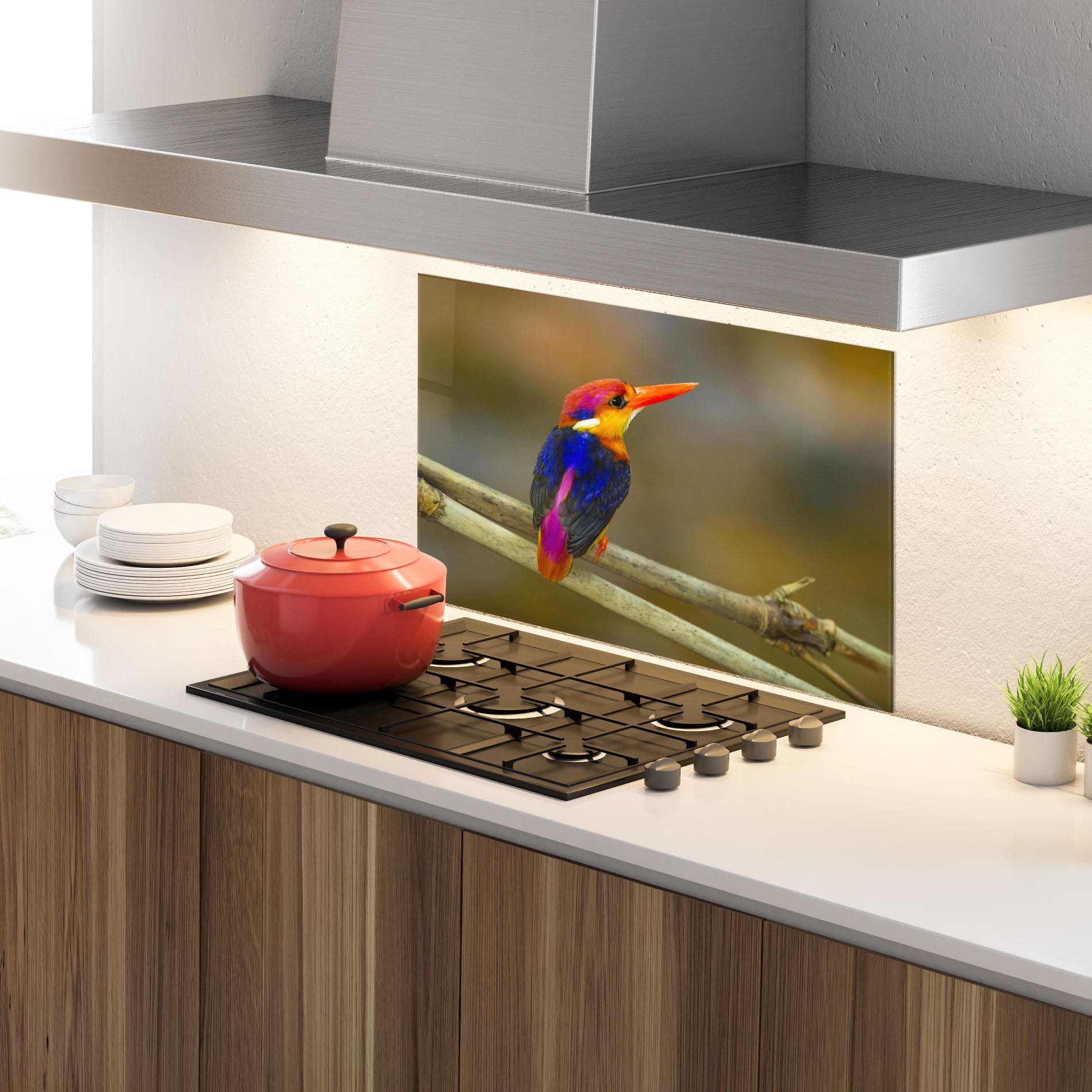 Panou Sticla Bucatarie Colorful Bird mockup 4