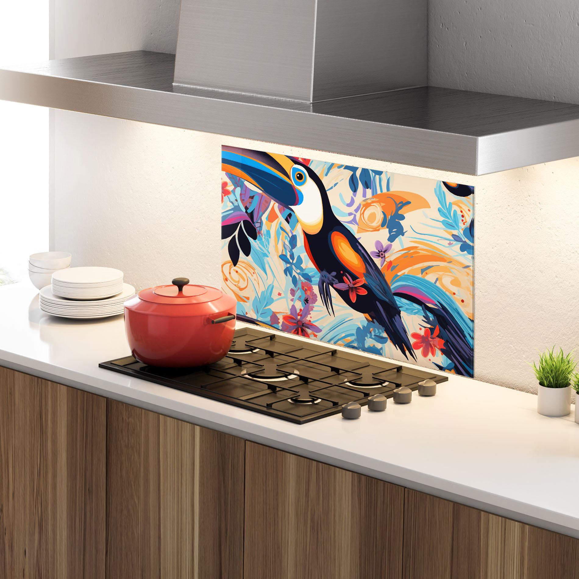 Panou Sticla Bucatarie Colorful Toucan mockup 4
