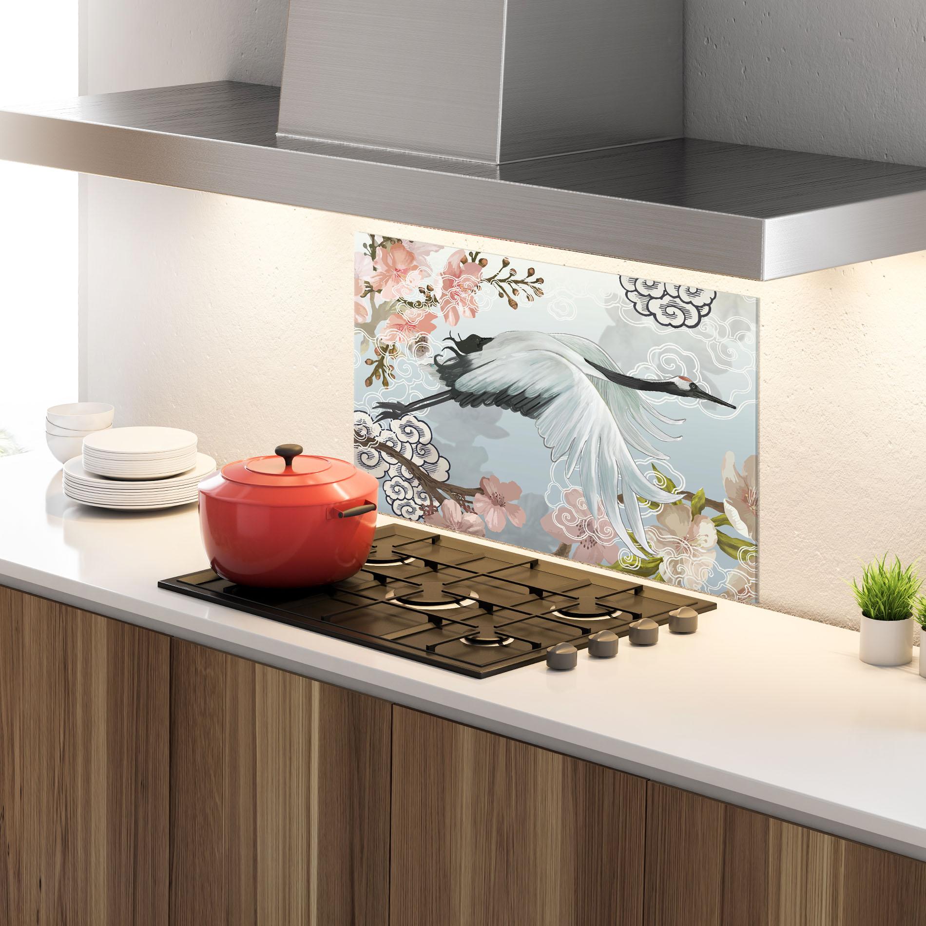 Panou Sticla Bucatarie Japanese Crane mockup 4