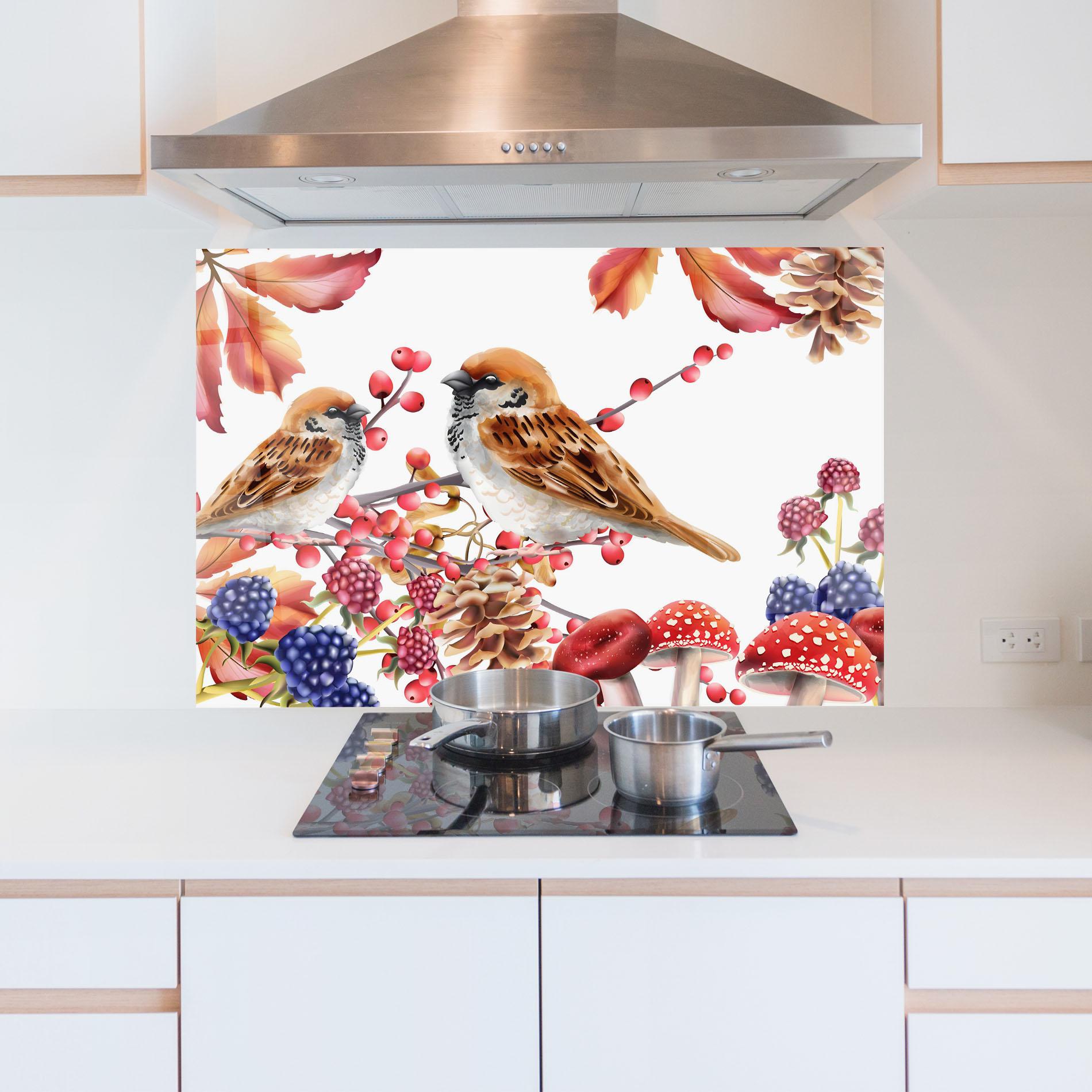 Panou Sticla Bucatarie Birds And Berries mockup 5