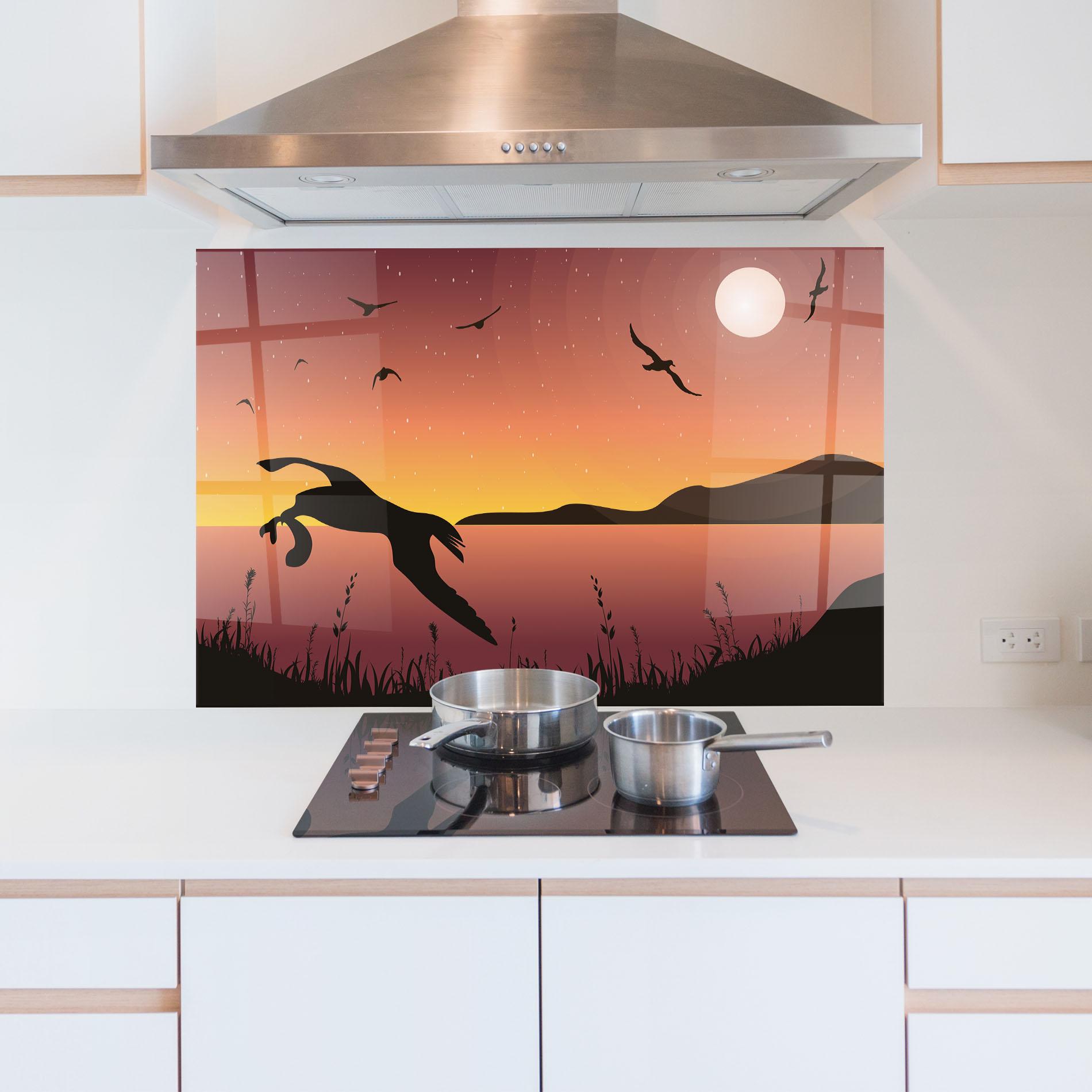 Panou Sticla Bucatarie Birds Fishing mockup 5