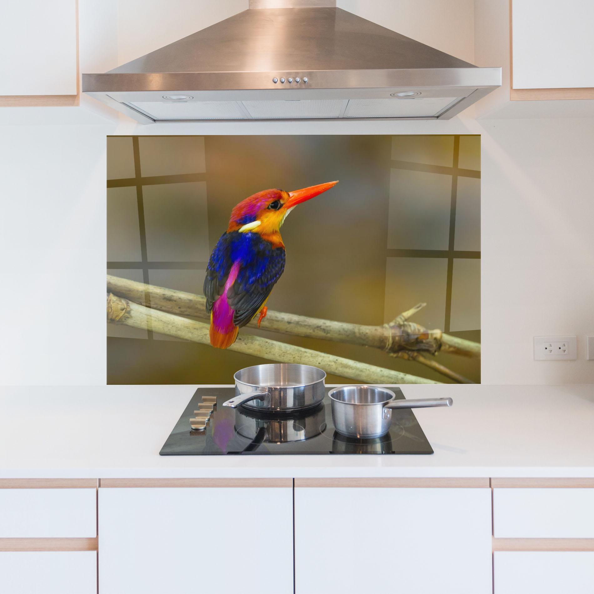 Panou Sticla Bucatarie Colorful Bird mockup 5