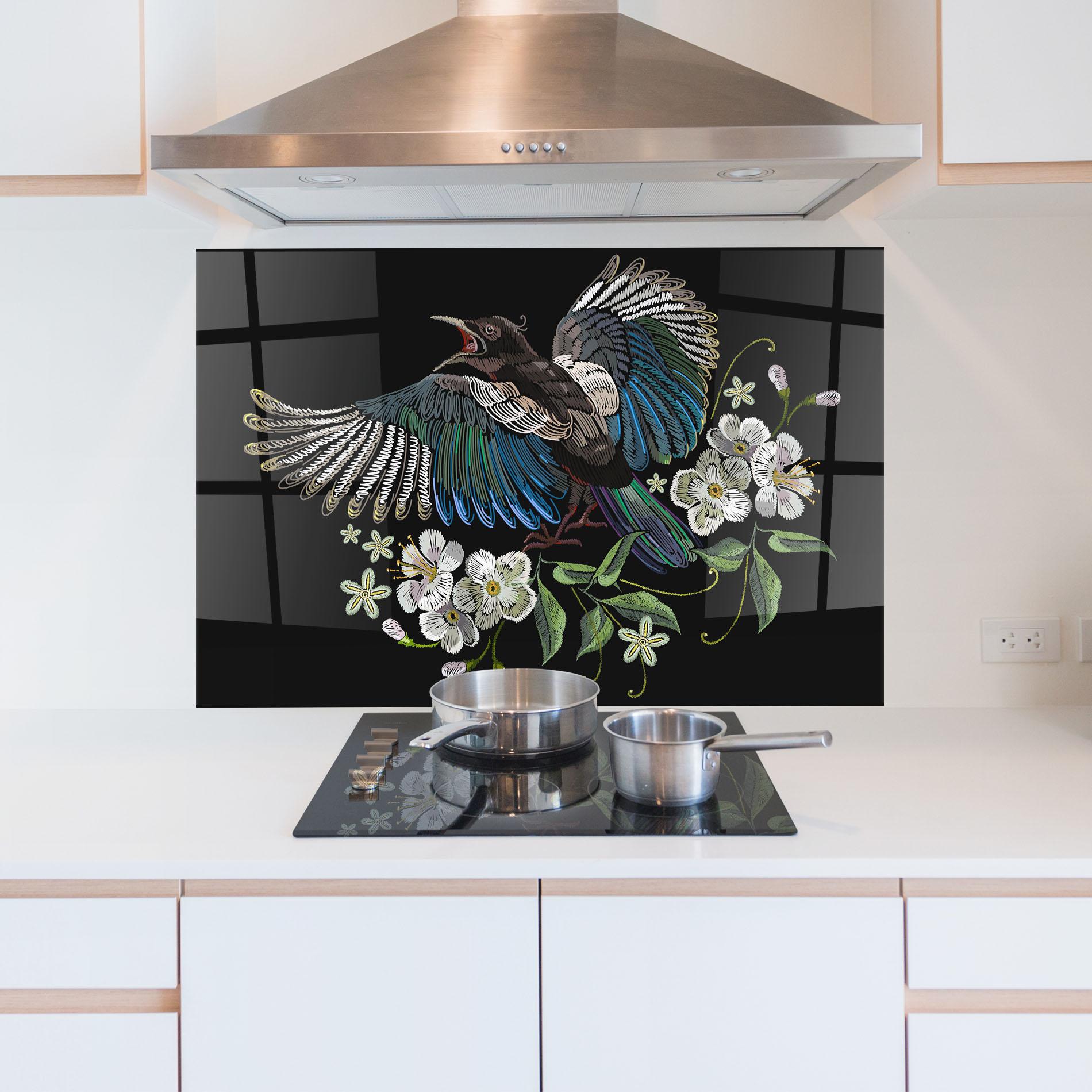 Panou Sticla Bucatarie Embroidery Bird mockup 5