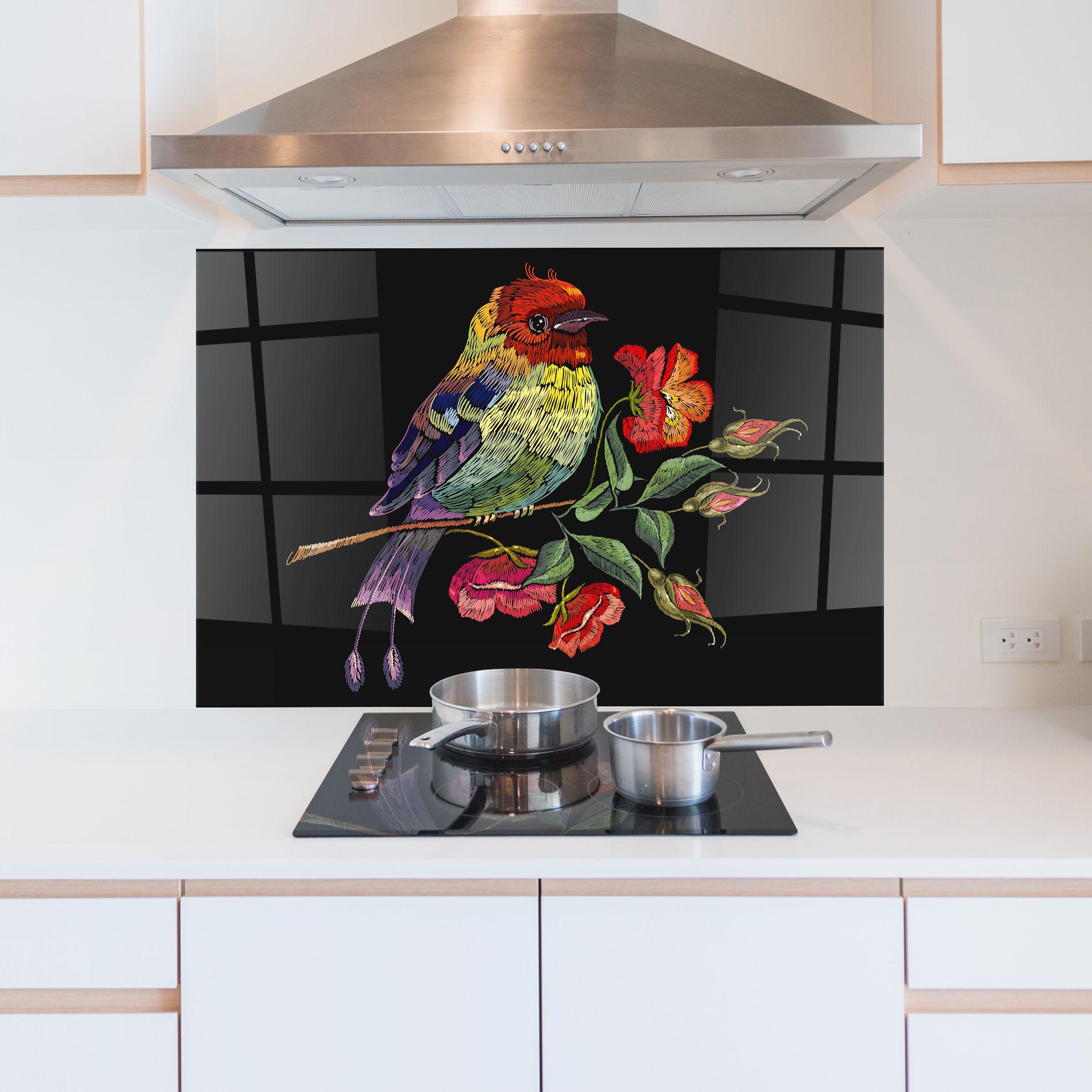 Panou Sticla Bucatarie Embroidery Pretty Bird mockup 5