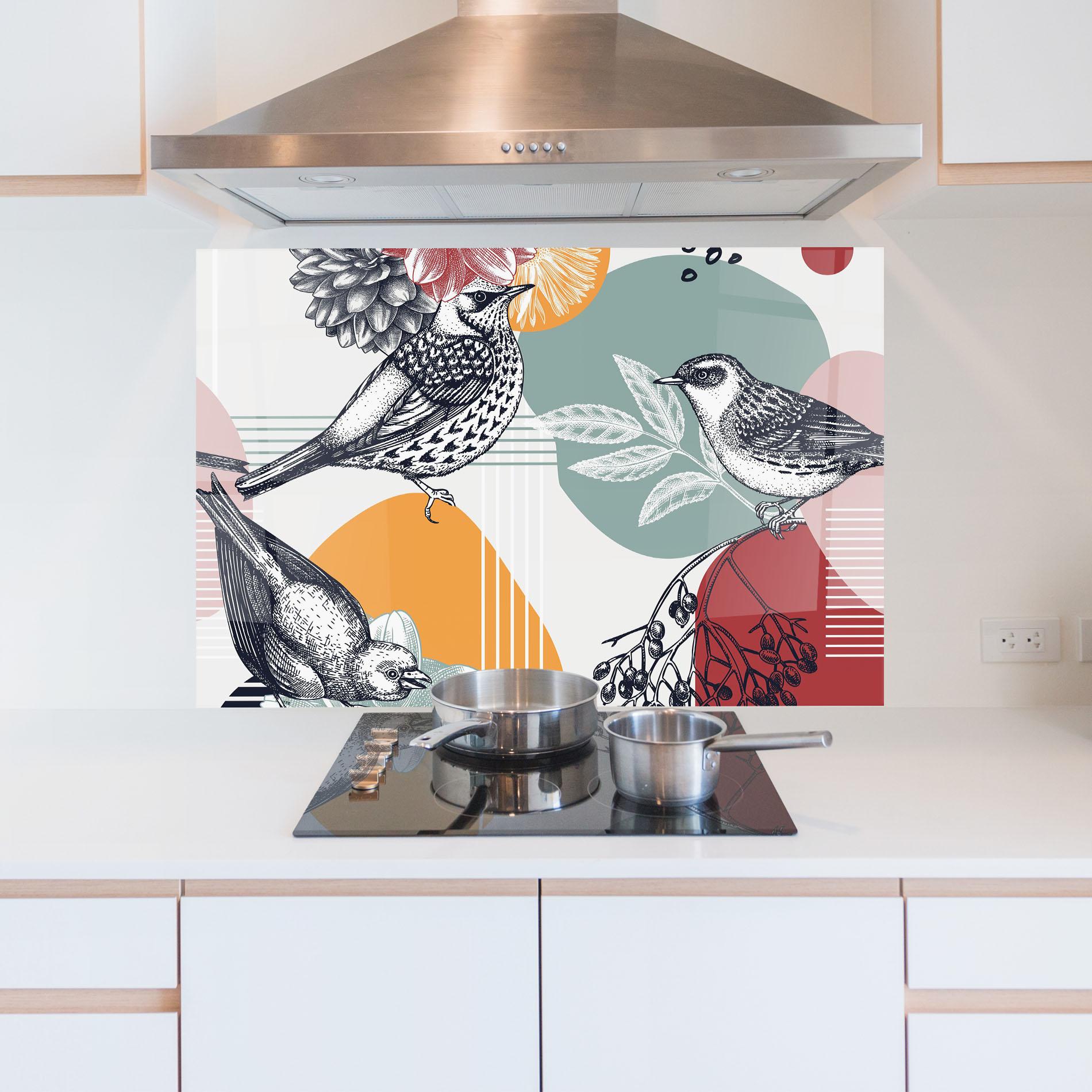 Panou Sticla Bucatarie Pretty Birds Collge mockup 5