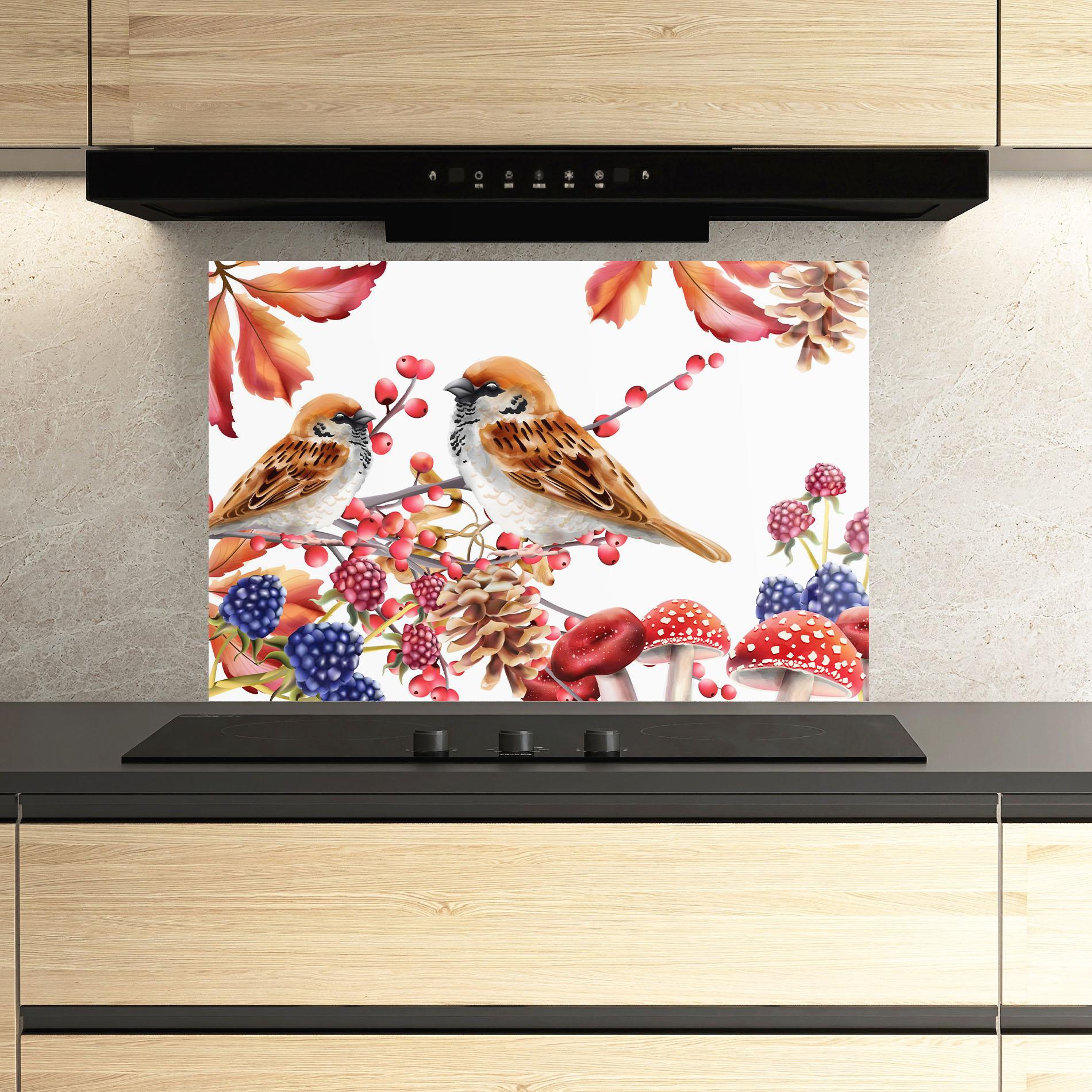 Panou Sticla Bucatarie Birds And Berries mockup 3