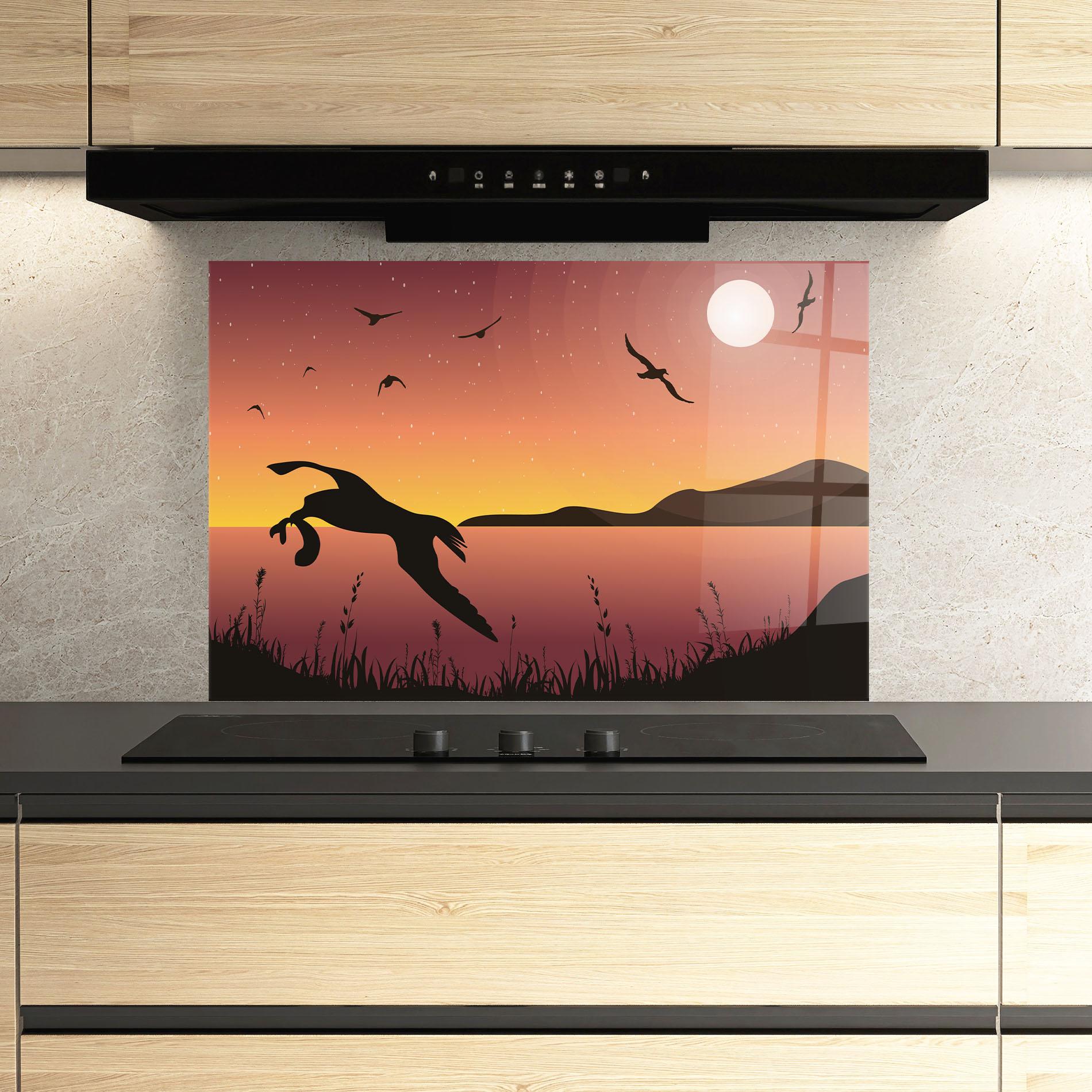 Panou Sticla Bucatarie Birds Fishing mockup 3