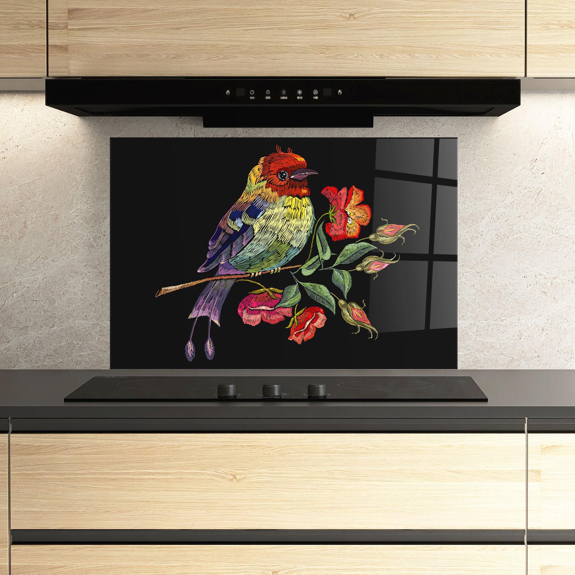 Panou Sticla Bucatarie Embroidery Pretty Bird mockup 3