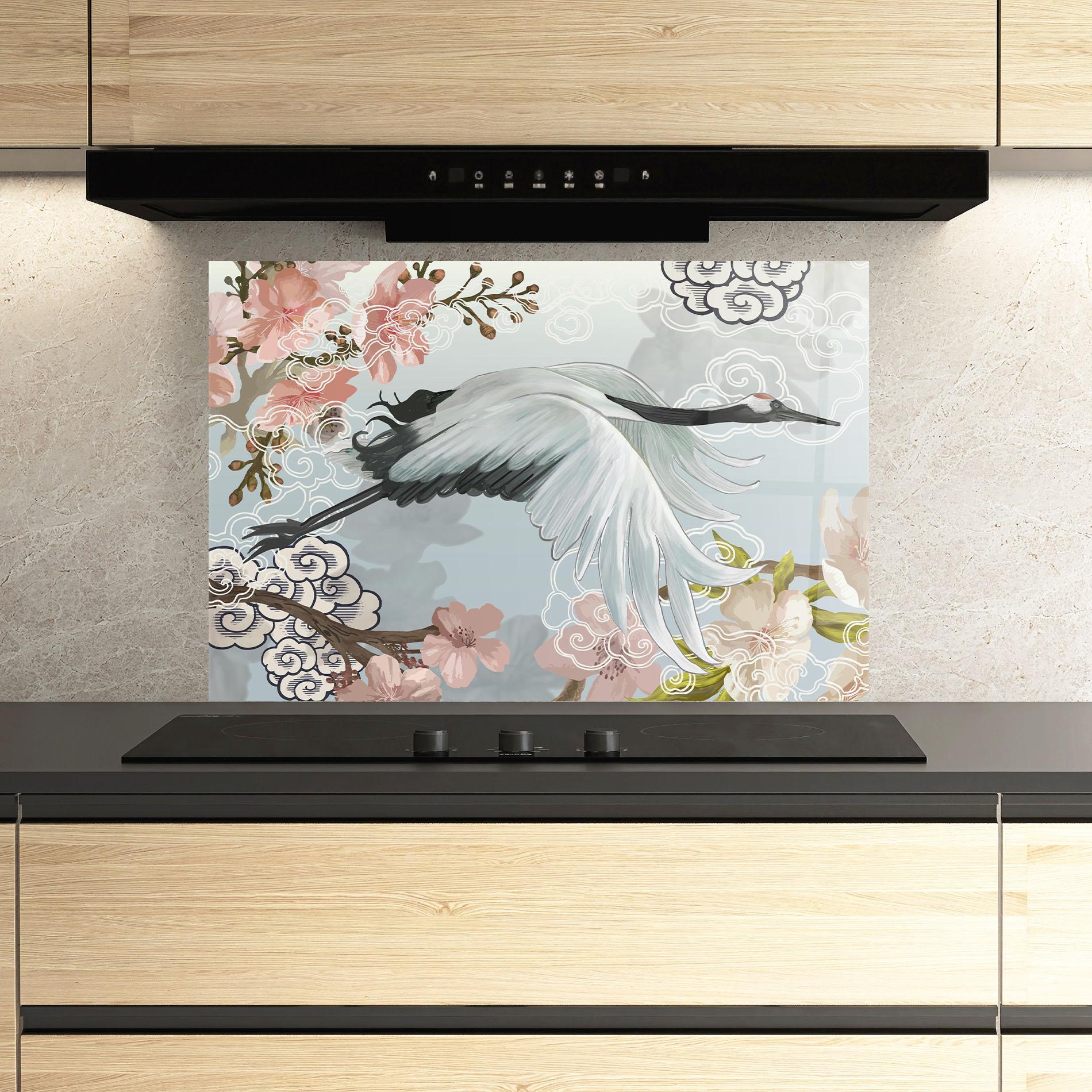 Panou Sticla Bucatarie Japanese Crane mockup 3