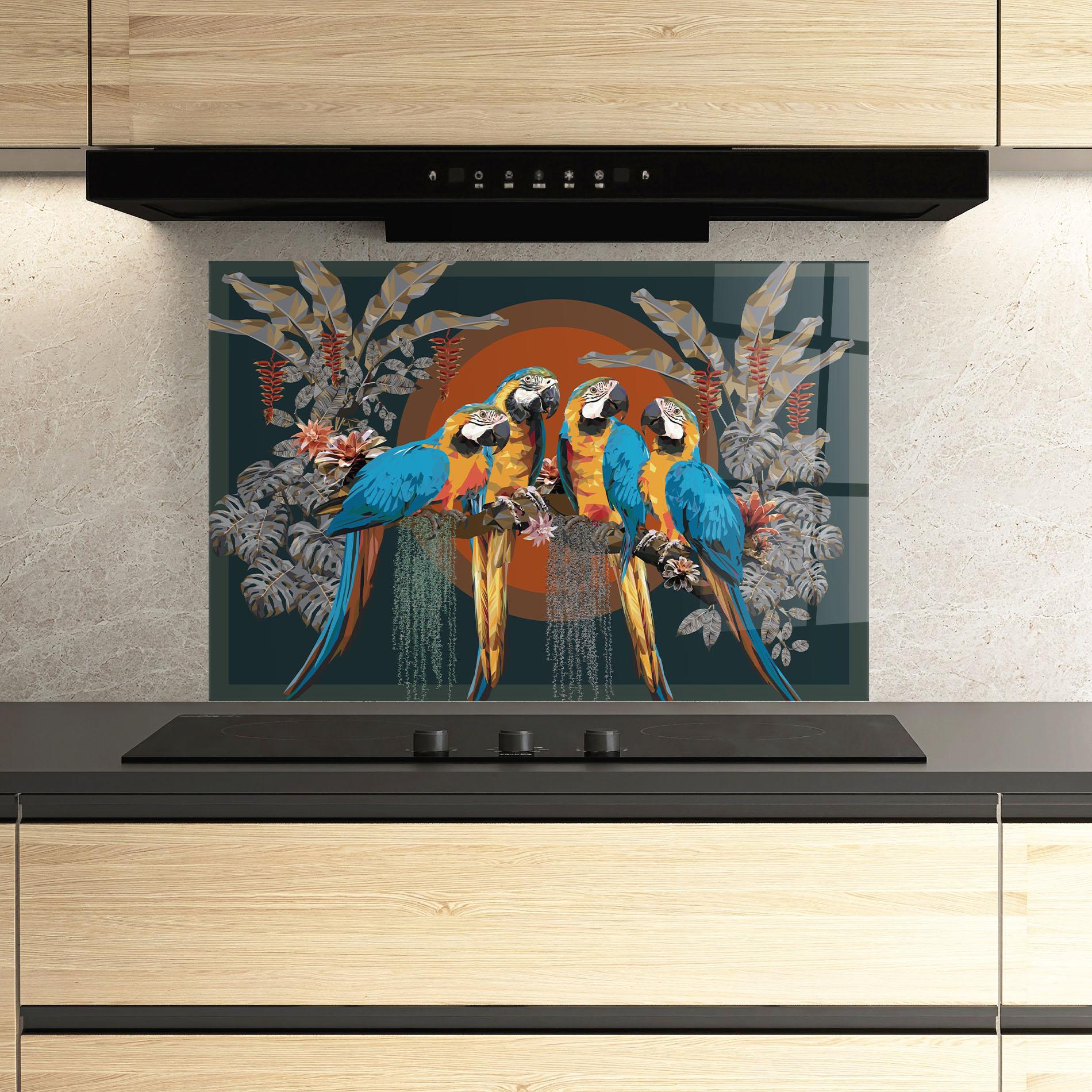Panou Sticla Bucatarie Parrot Couples mockup 3