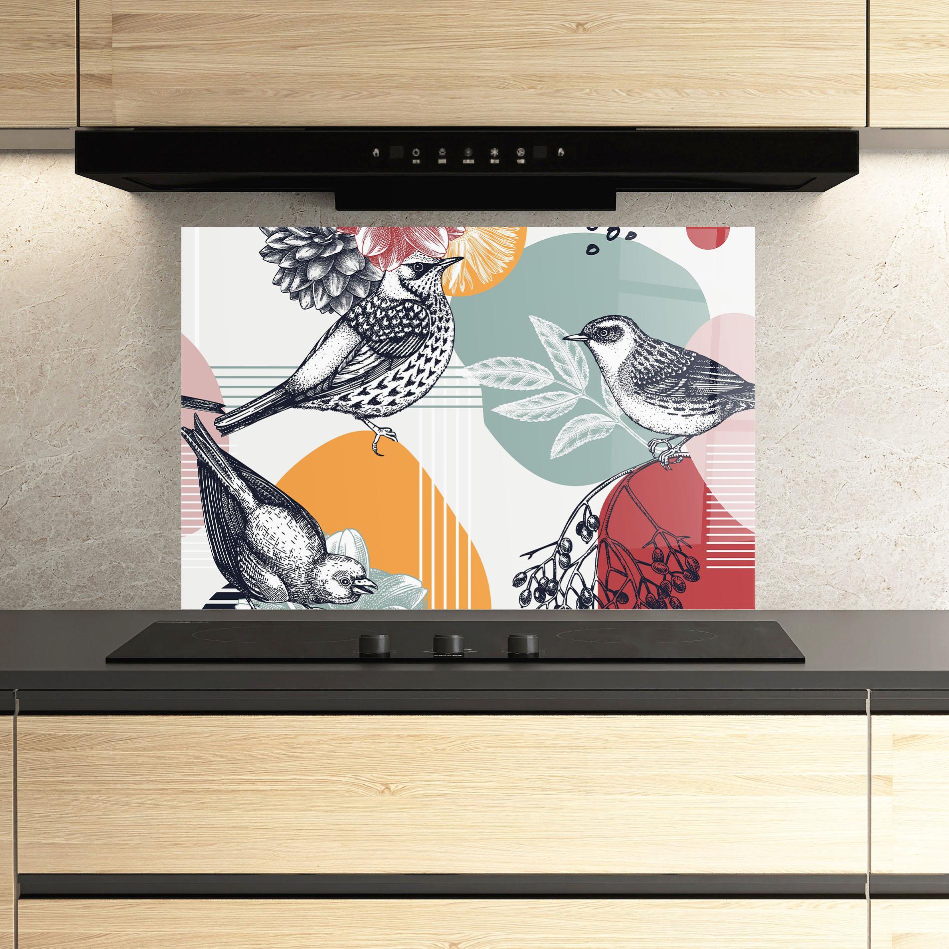 Panou Sticla Bucatarie Pretty Birds Collge mockup 3