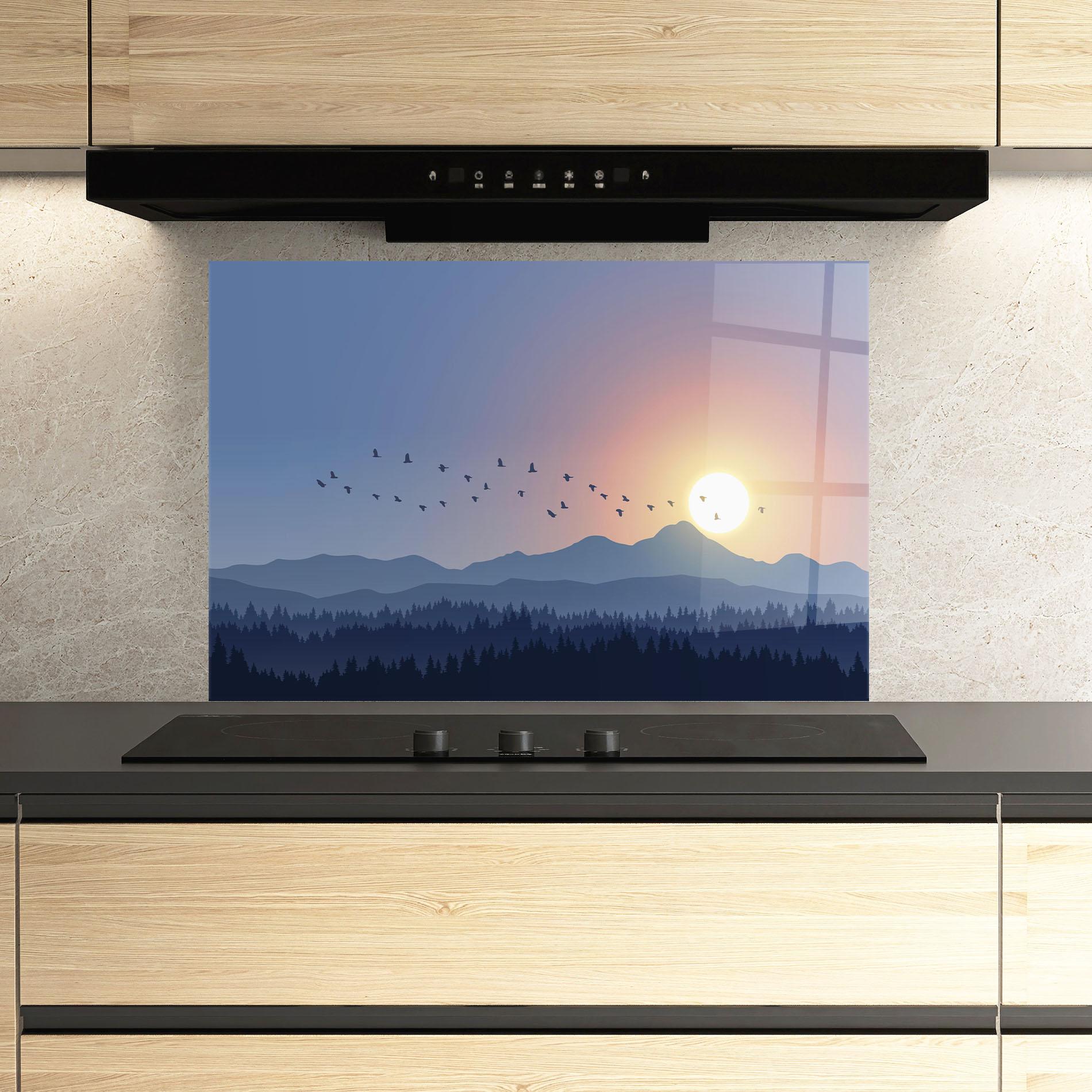 Panou Sticla Bucatarie Sunset Birds View mockup 3