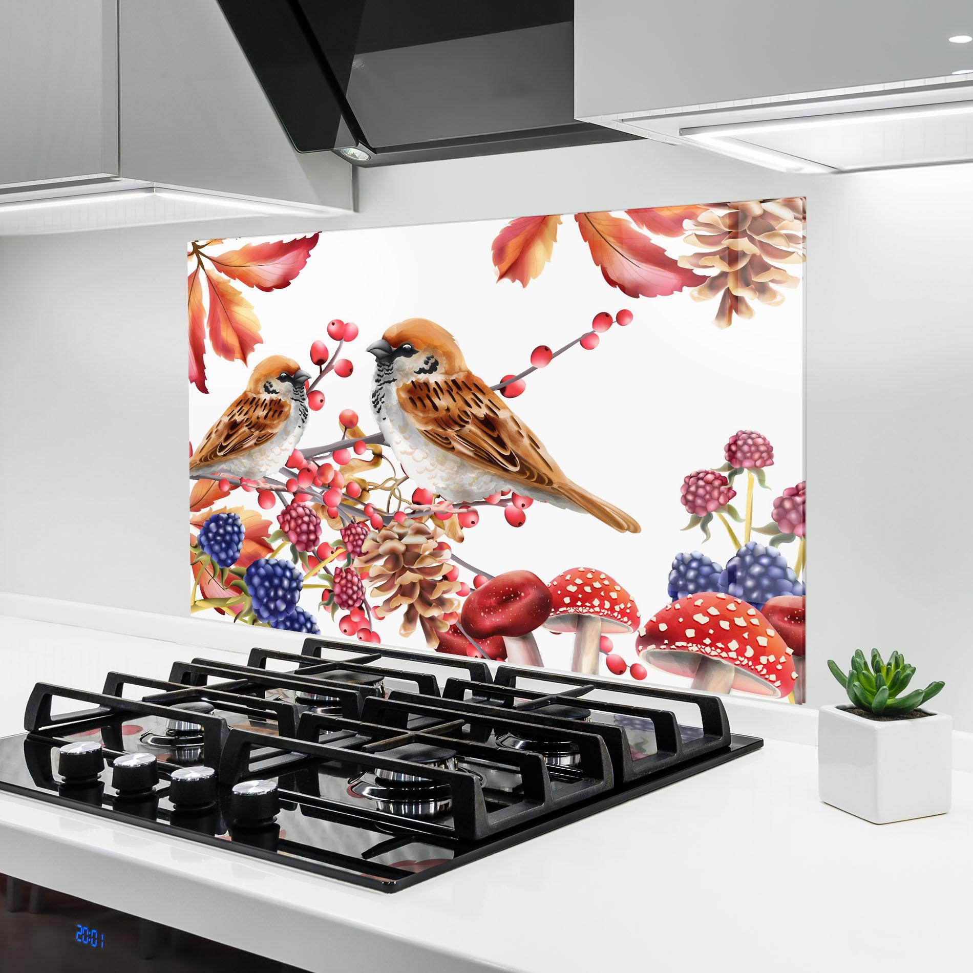 Panou Sticla Bucatarie Birds And Berries mockup 6