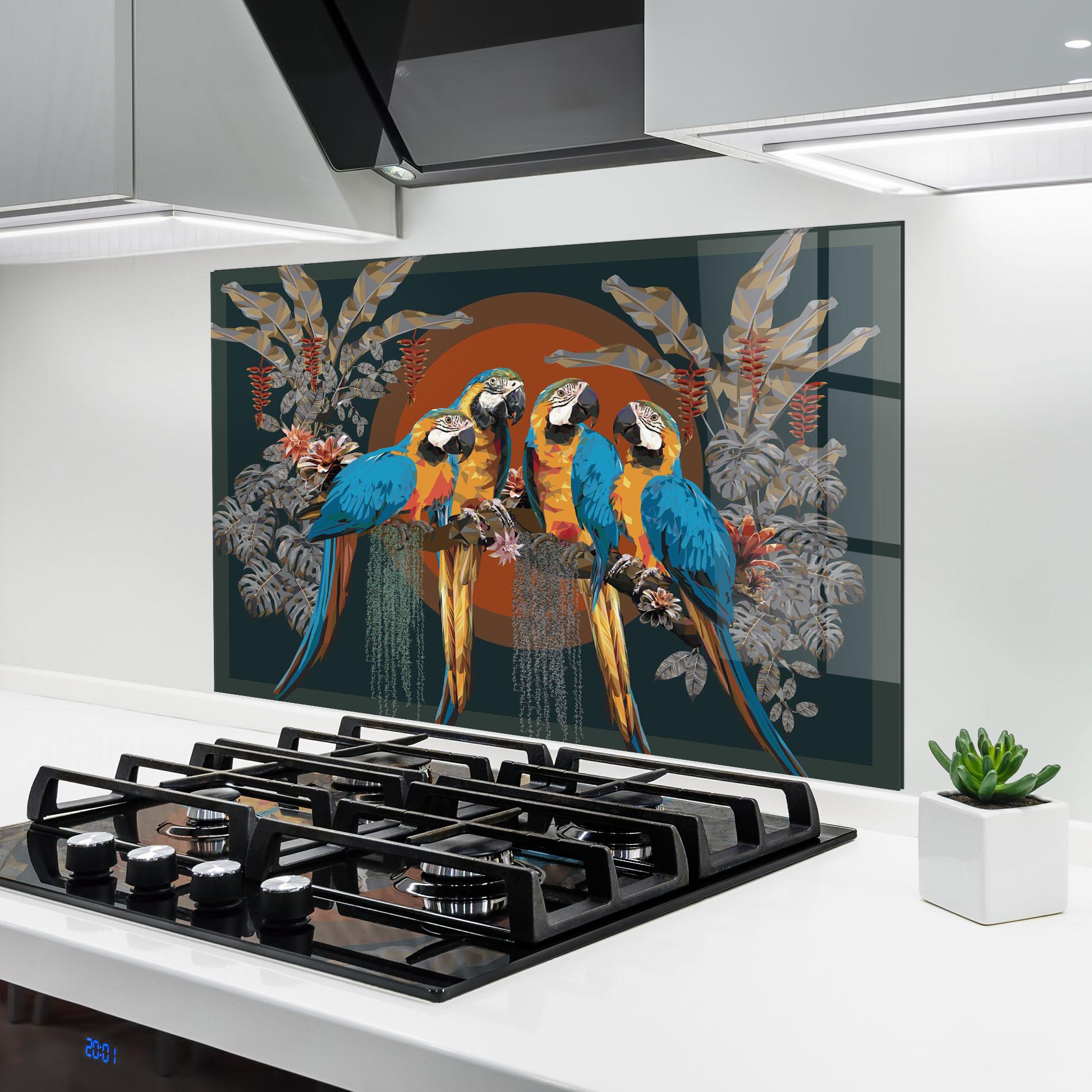 Panou Sticla Bucatarie Parrot Couples mockup 6