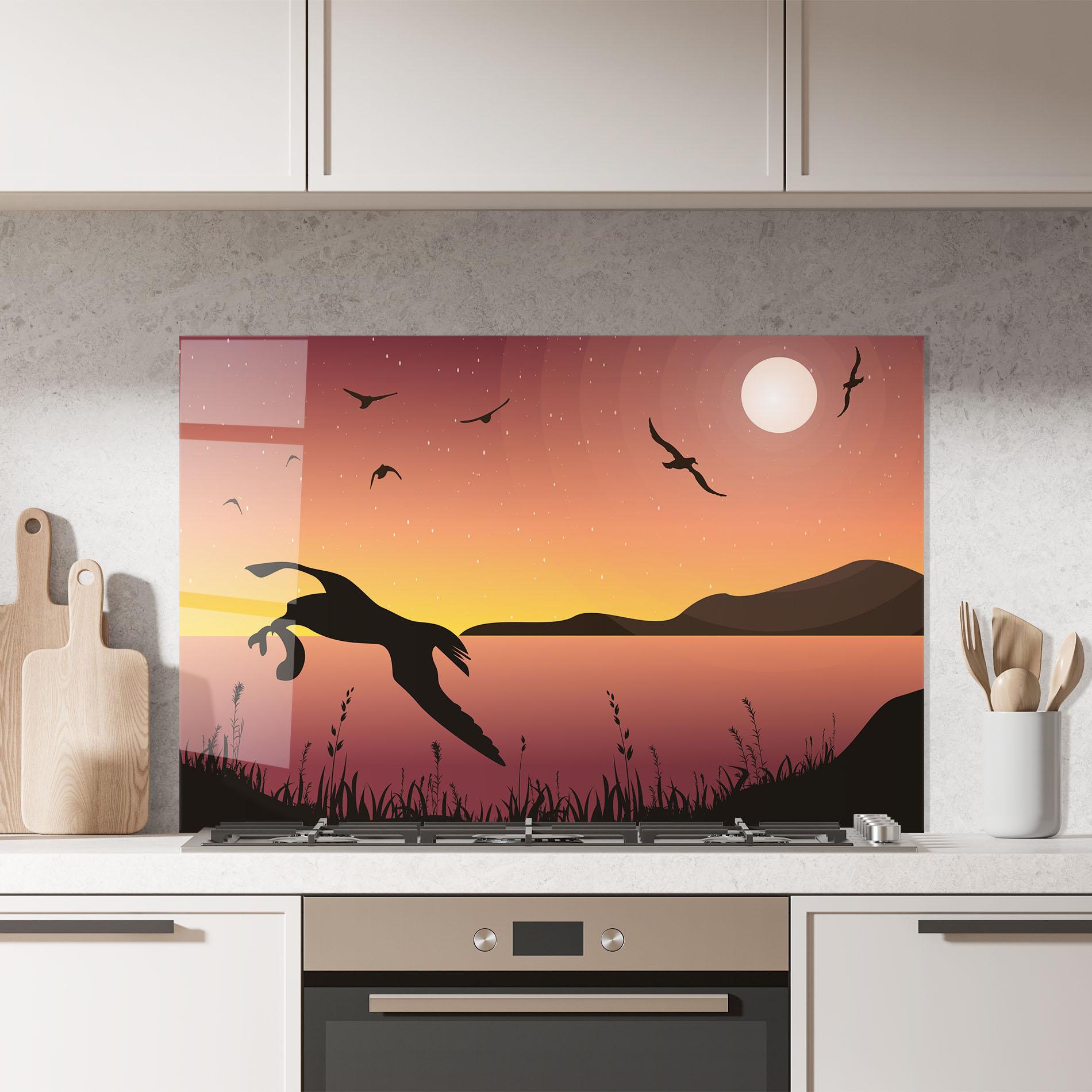 Panou Sticla Bucatarie Birds Fishing mockup 7