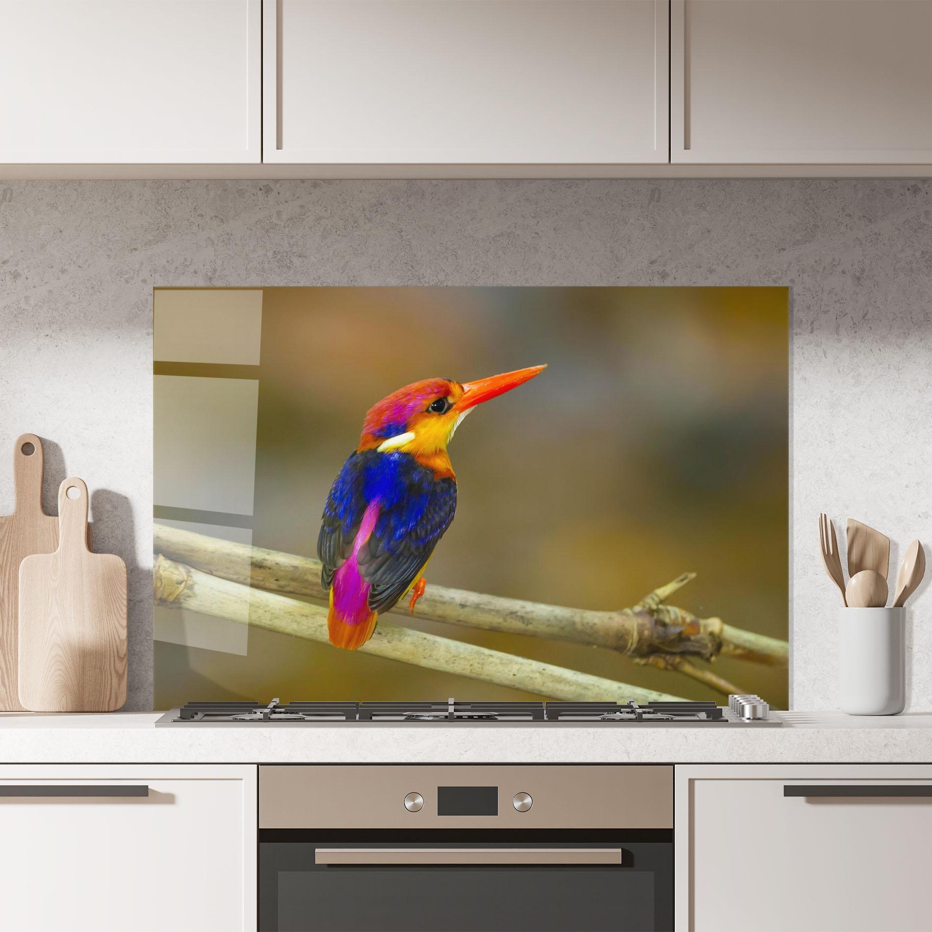 Panou Sticla Bucatarie Colorful Bird mockup 7